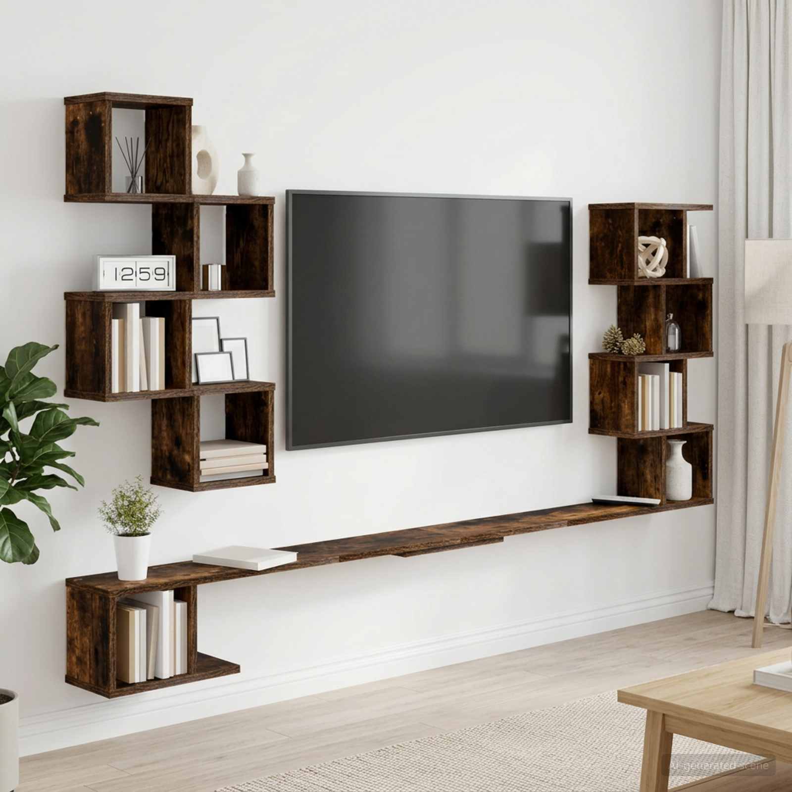 Wandmontiertes TV-Regal Raucheiche 180 x 15 x 94 cm