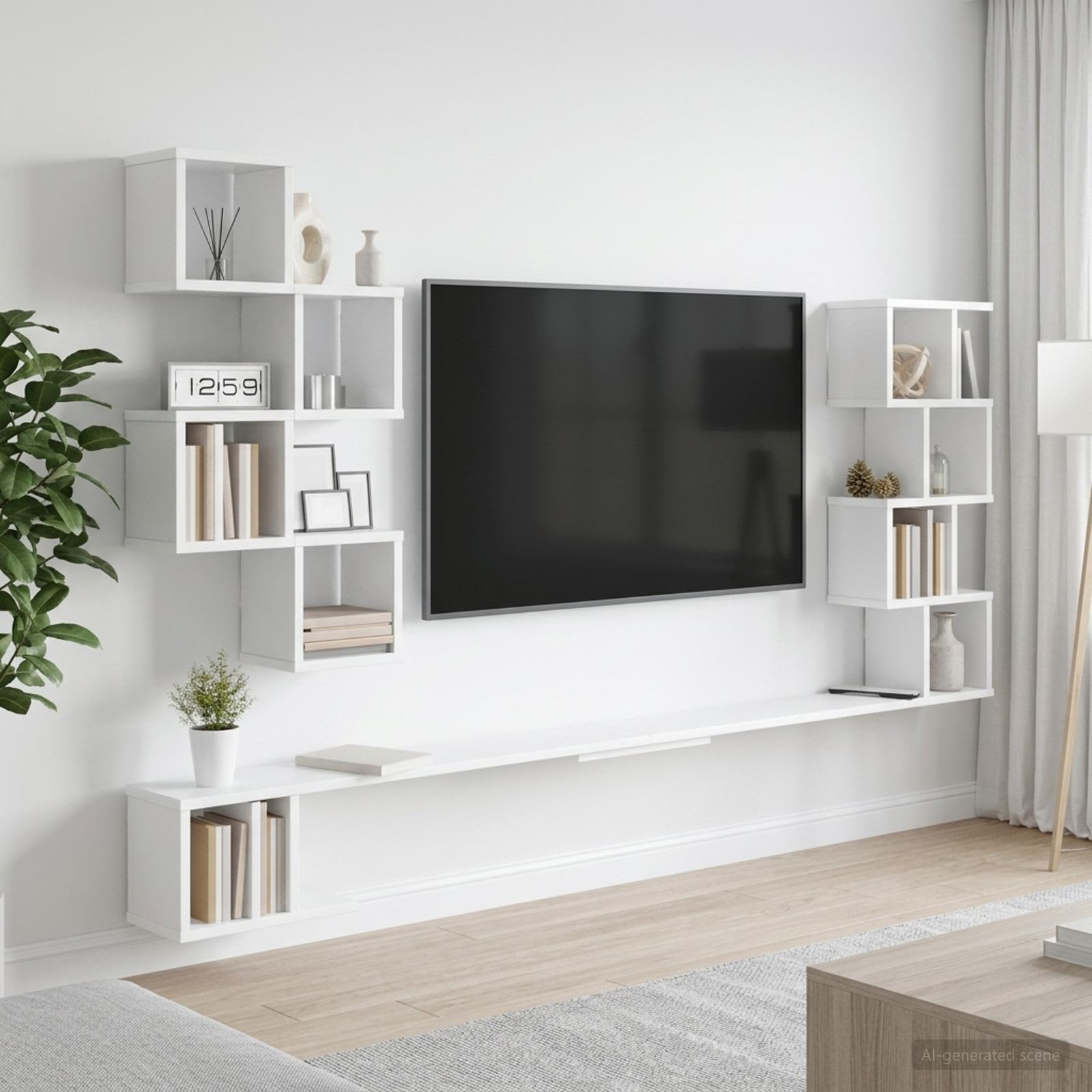 Wandmontiertes TV-Regal Weiß 200 x 15 x 94 cm Holzwerkstoff