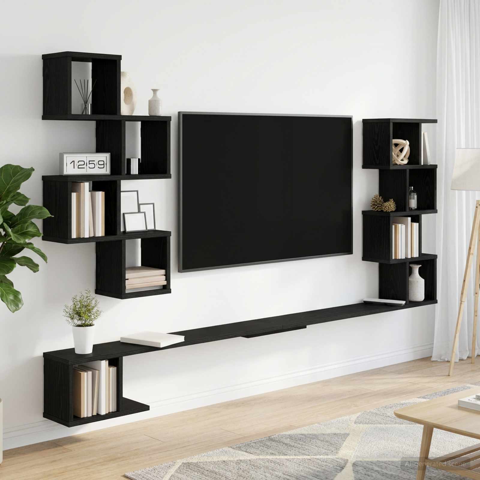 Wandmontiertes TV-Regal Schwarze Eiche 200 x 15 x 94 cm
