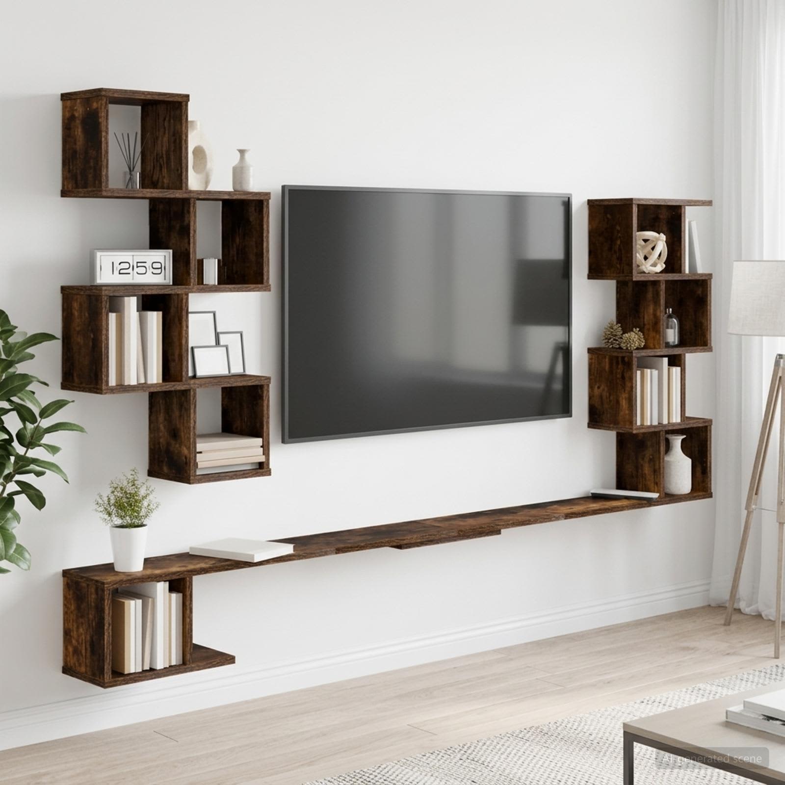 Wandmontiertes TV-Regal Raucheiche 200 x 15 x 94 cm