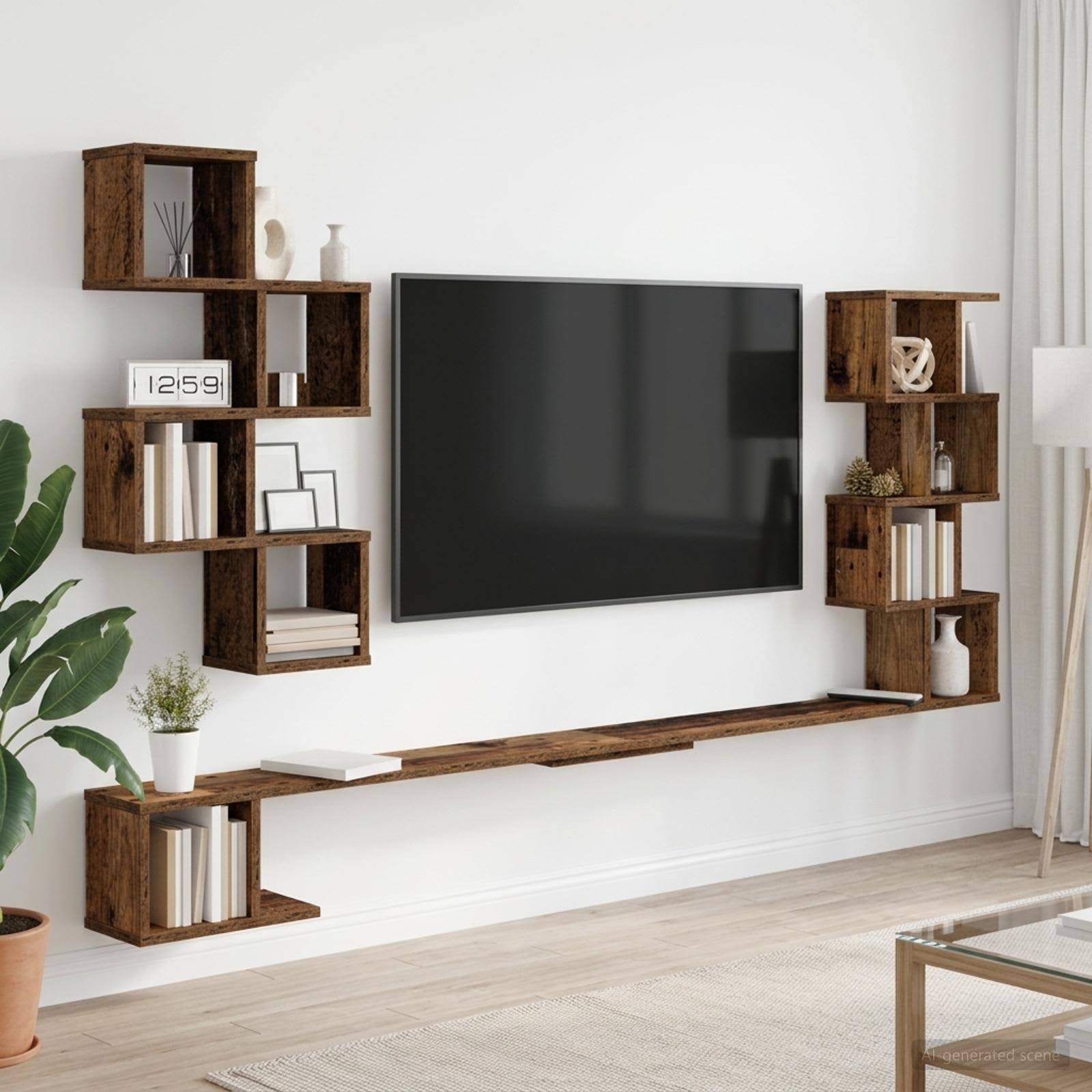 Wandmontiertes TV-Regal Altholz 200 x 15 x 94 cm Holzwerkstoff