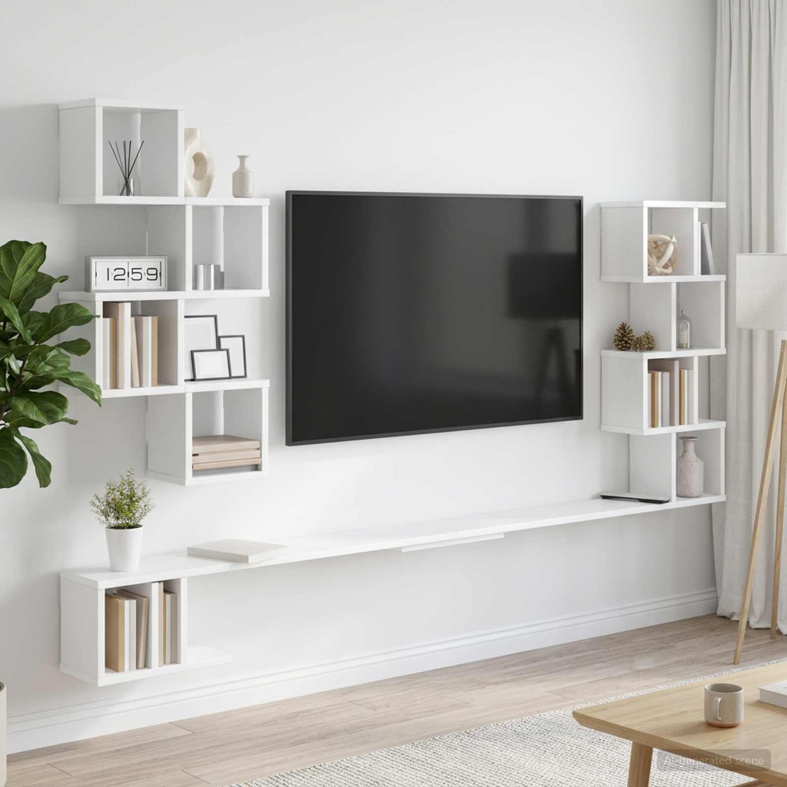 Wandmontiertes TV-Regal Weiß 160 x 15 x 94 cm Holzwerkstoff
