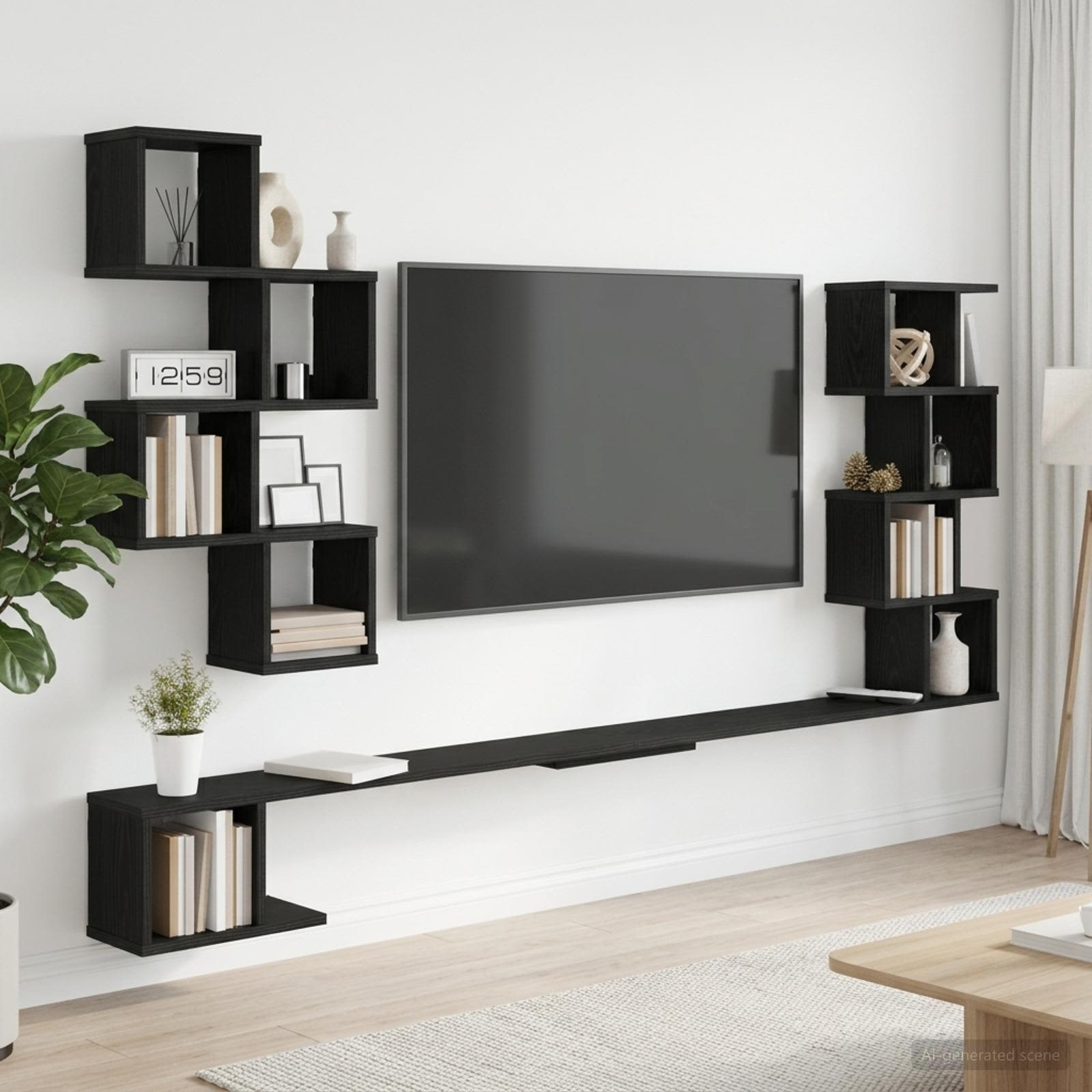 Wandmontiertes TV-Regal Schwarze Eiche 160 x 15 x 94 cm