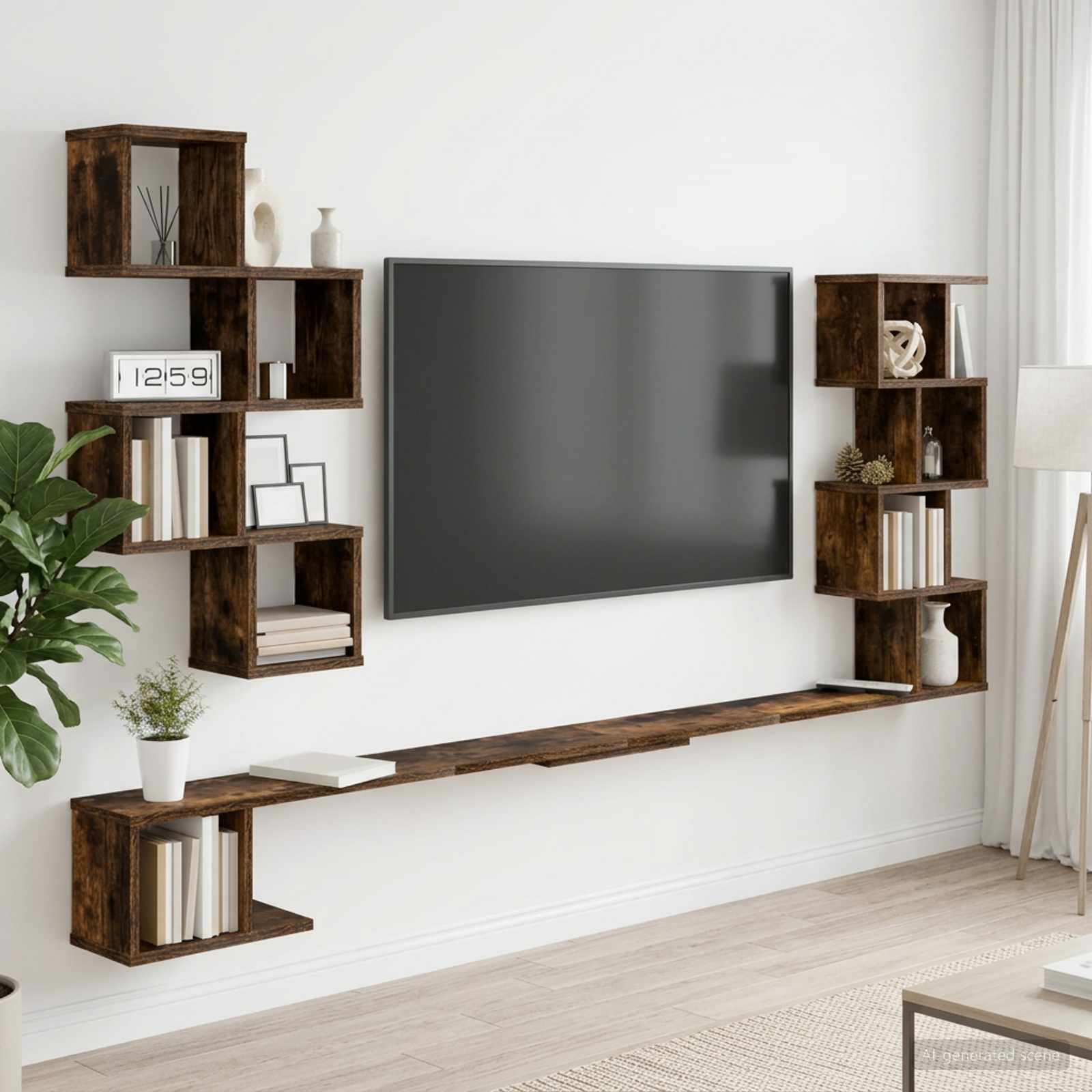 Wandmontiertes TV-Regal Raucheiche 160 x 15 x 94 cm
