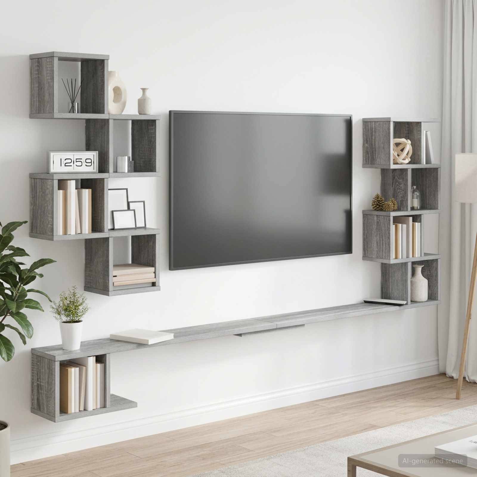 Wandmontiertes TV-Regal Sonoma-Grau 160 x 15 x 94 cm