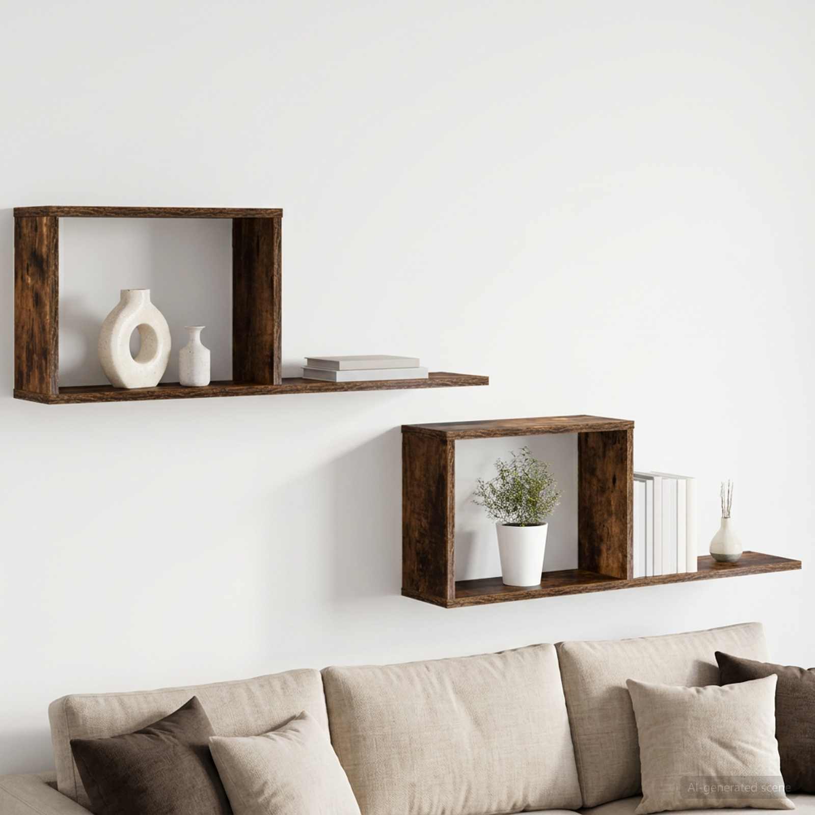 Schweberegale 2 stk. Raucheiche 80 x 15 x 30 cm Holzwerkstoff