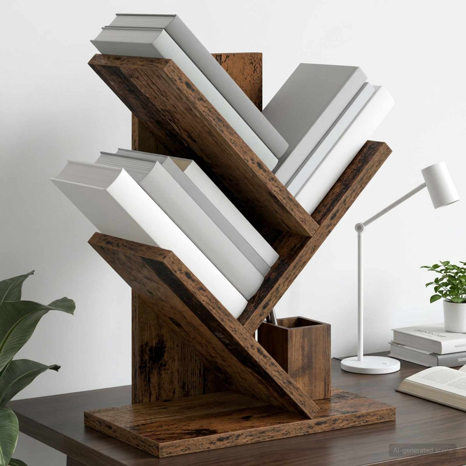 Baumbücherregal 3-stöckig 30 x 18 x 40 cm Holzwerkstoff Altholz