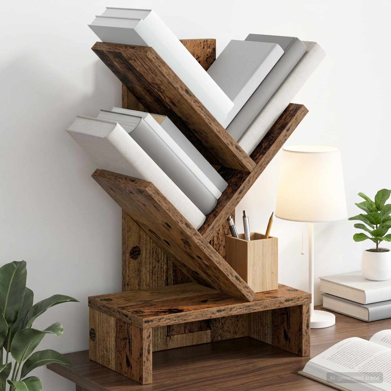 Baumbücherregal 3-stöckig 30 x 18 x 48 cm Holzwerkstoff Altholz