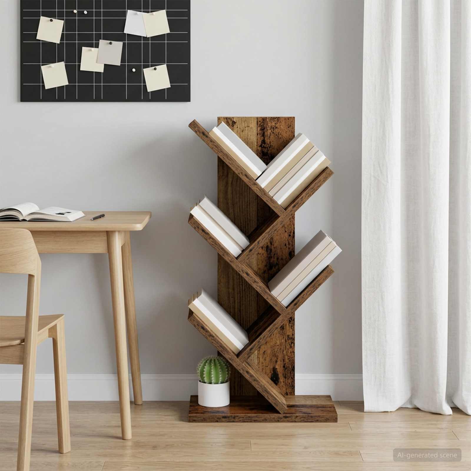 Baumbücherregal 4-stöckig 30 x 18 x 60 cm Holzwerkstoff Altholz