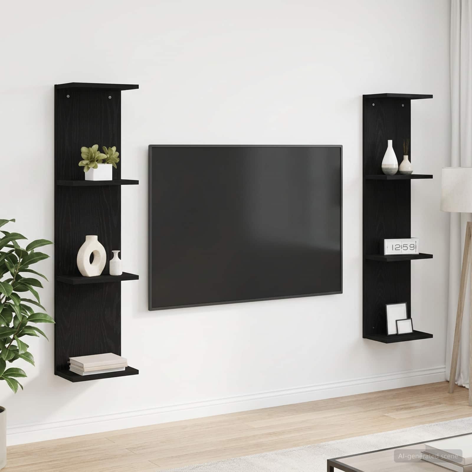 Wandregal 2 stk. Schwarze Eiche 25 x 15 x 100 cm Holzwerkstoff