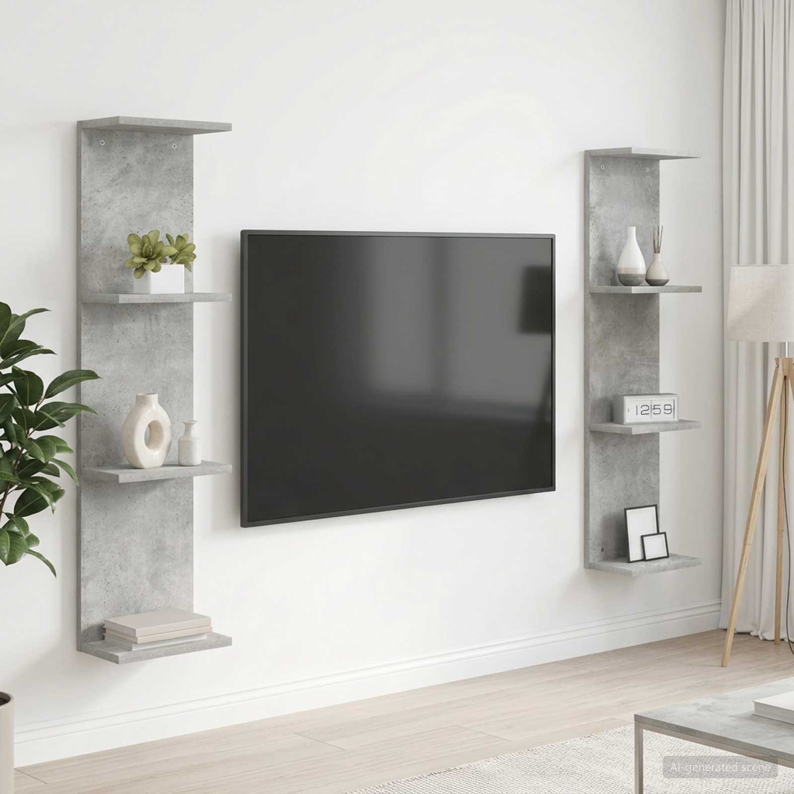 Wandregal 2 stk. Betongrau 25 x 15 x 100 cm Holzwerkstoff
