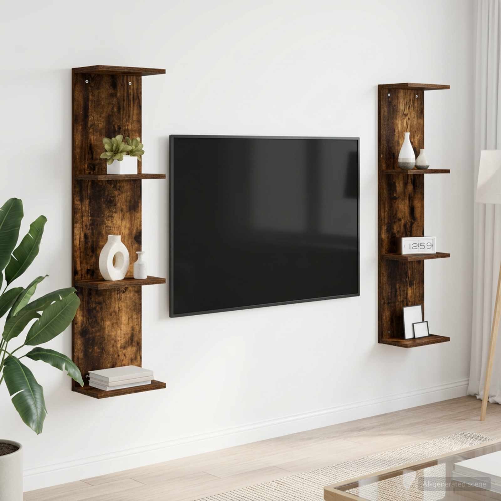 Wandregal 2 stk. Raucheiche 25 x 15 x 100 cm Holzwerkstoff