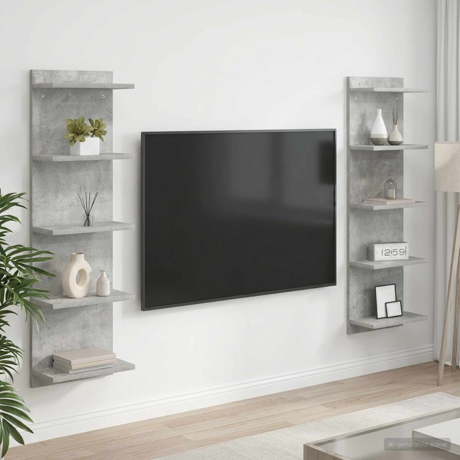 Wandregal 2 stk. Betongrau 30 x 15 x 100 cm Holzwerkstoff