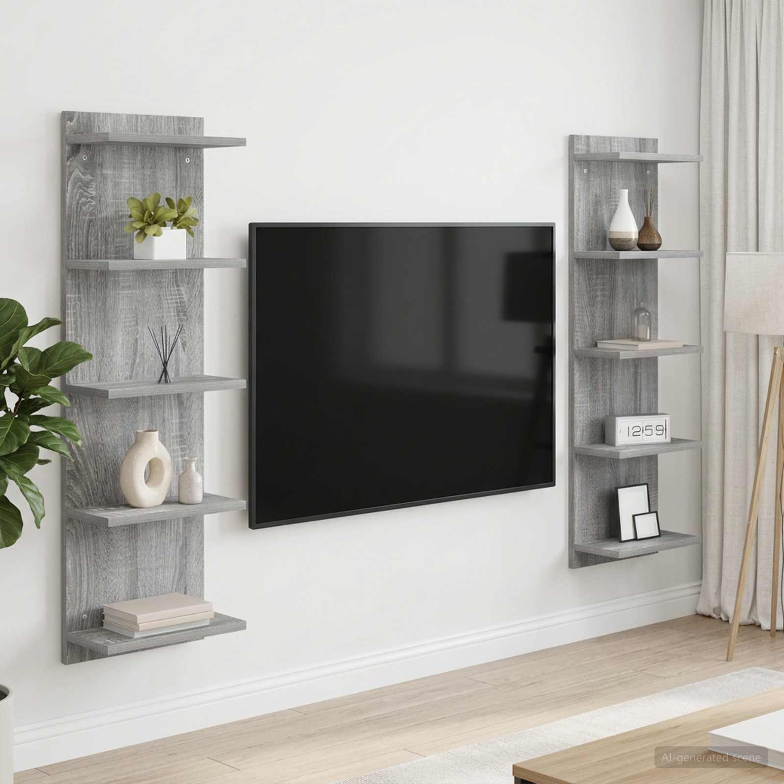 Wandregal 2 stk. Sonoma-Grau 30 x 15 x 100 cm Holzwerkstoff