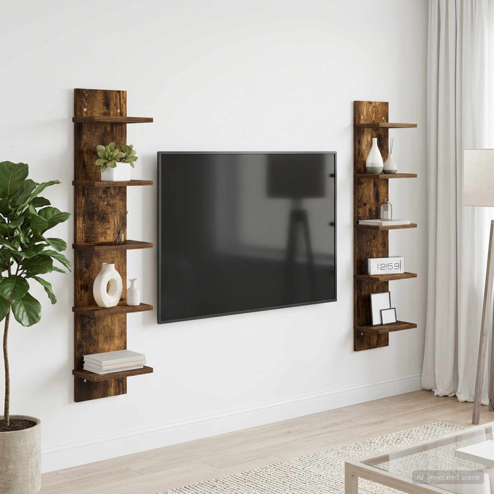 Wandregal 2 stk. Raucheiche 22 x 15 x 100 cm Holzwerkstoff