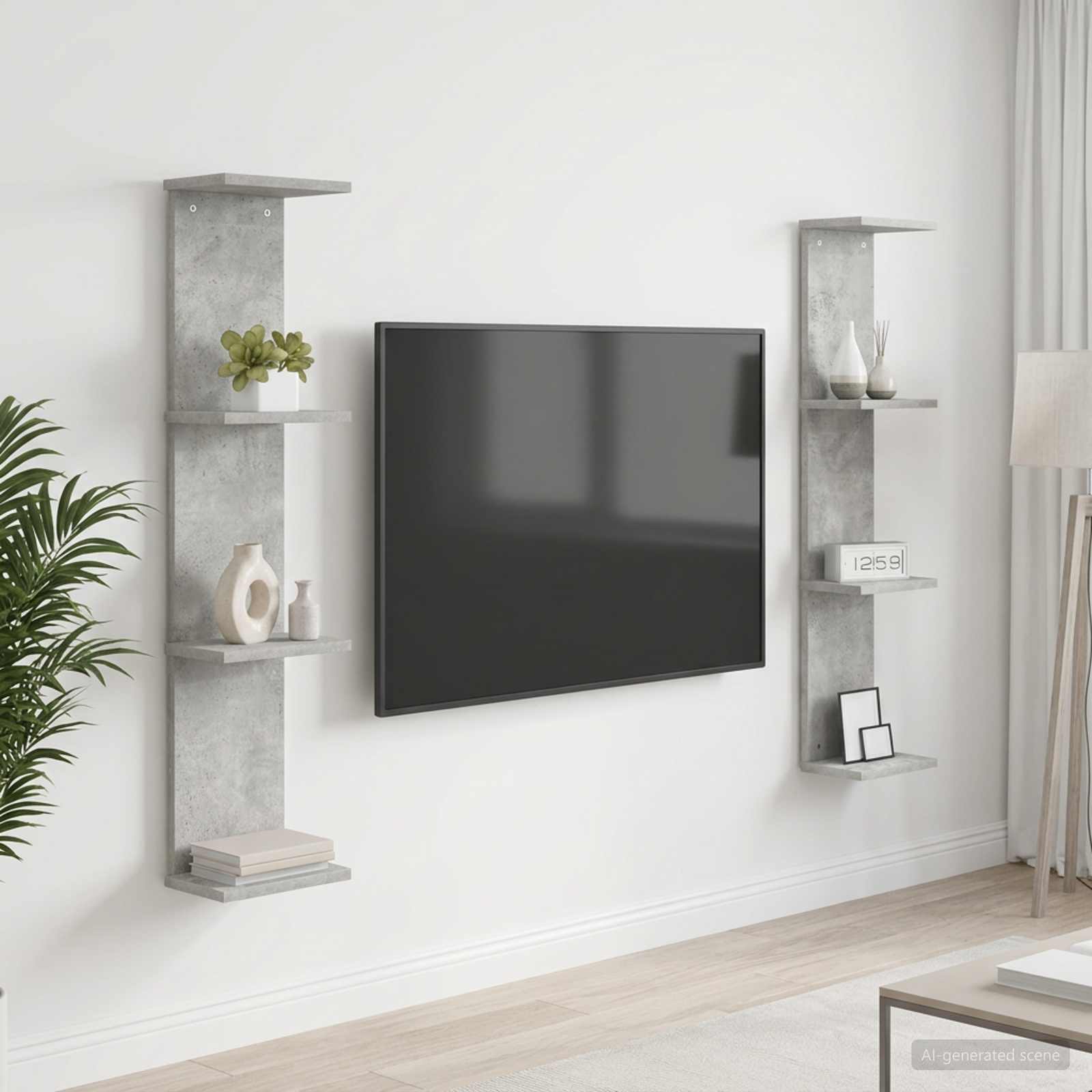 Wandregal 2 stk. Betongrau 22 x 15 x 100 cm Holzwerkstoff