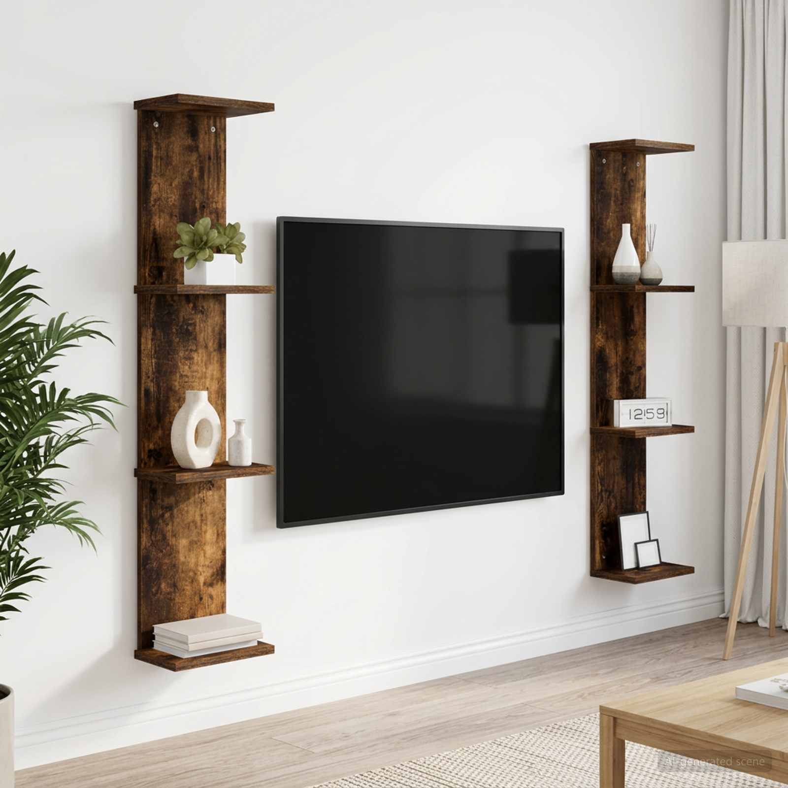 Wandregal 2 stk. Raucheiche 22 x 15 x 100 cm Holzwerkstoff
