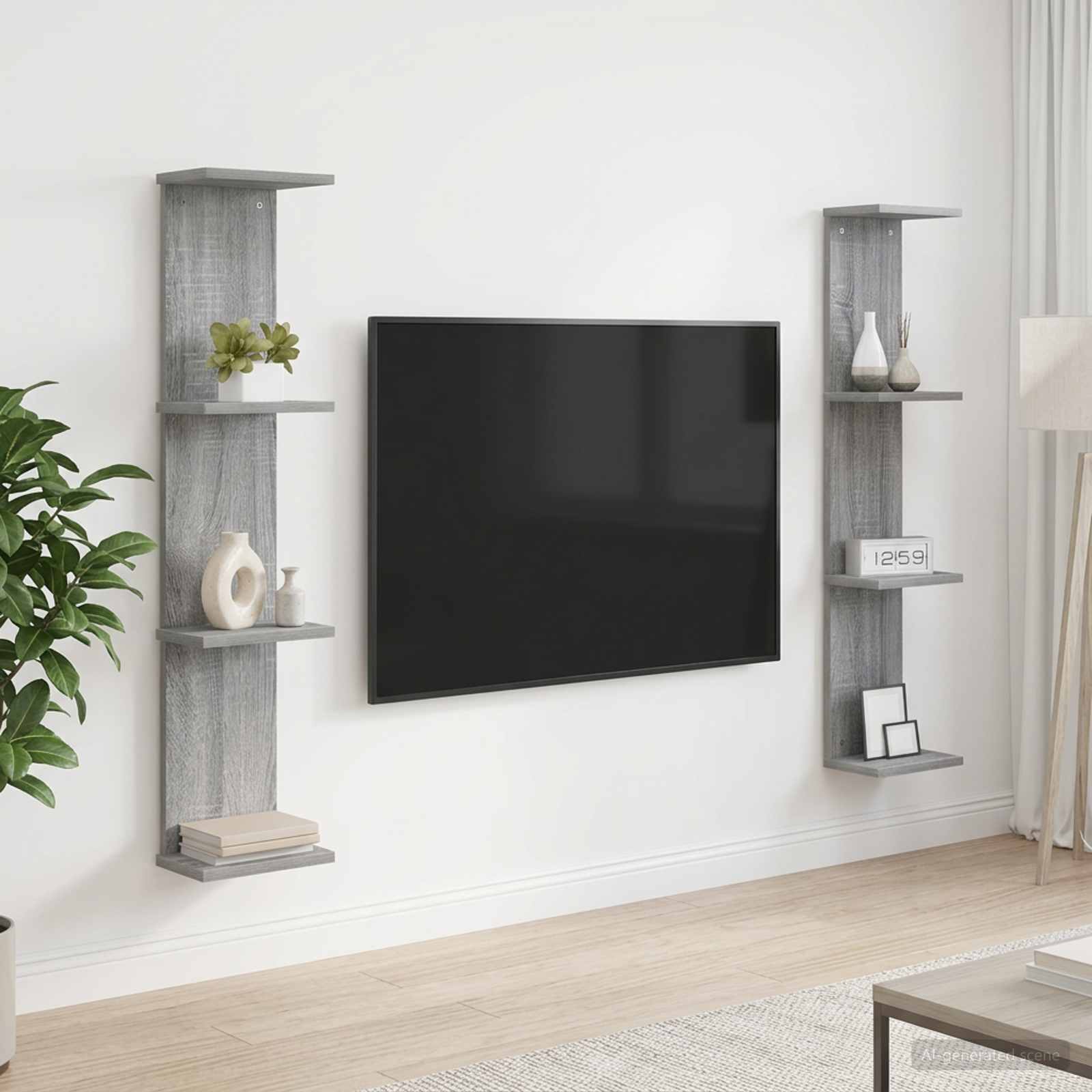 Wandregal 2 stk. Sonoma-Grau 22 x 15 x 100 cm Holzwerkstoff