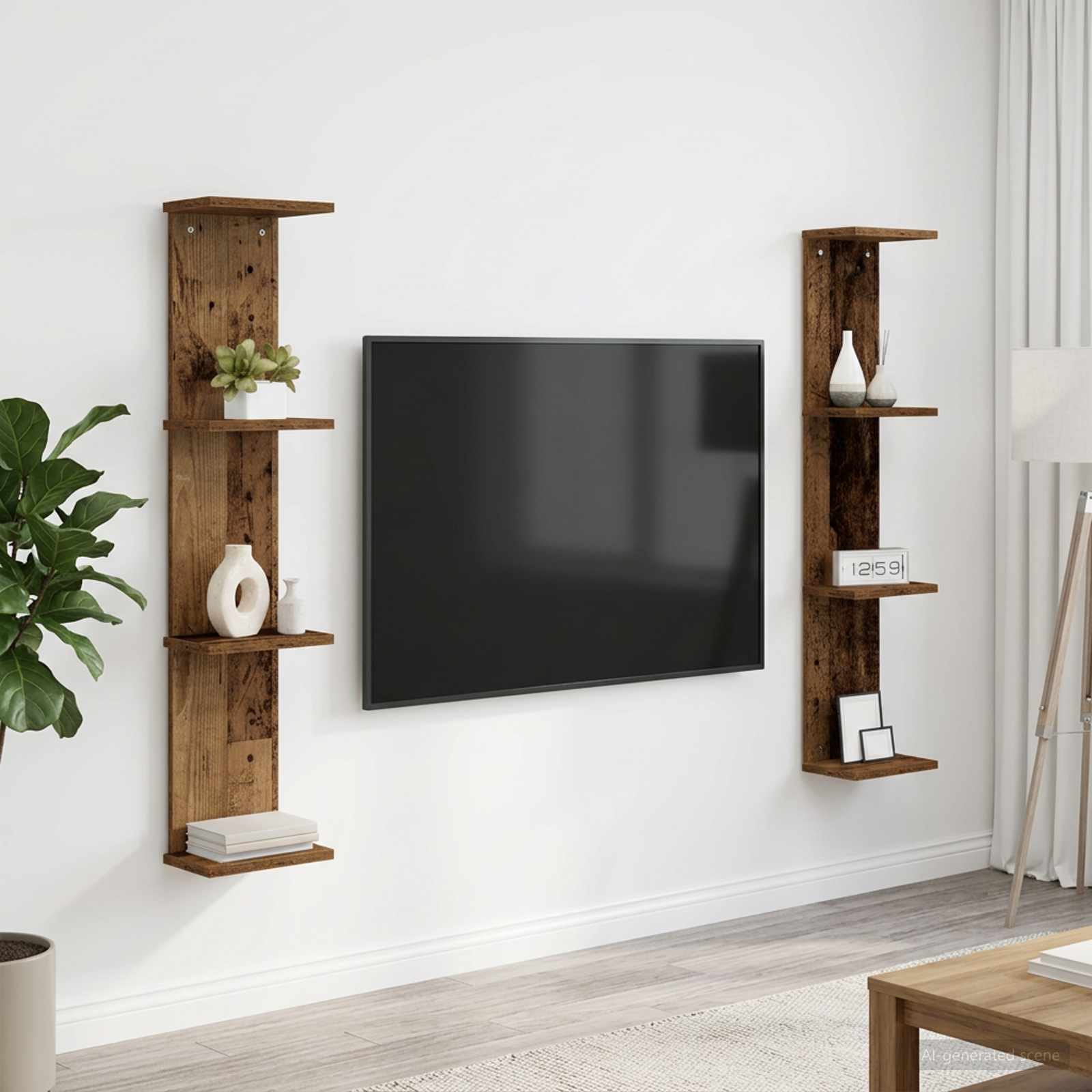 Wandregal 2 stk. Altholz 22 x 15 x 100 cm Holzwerkstoff
