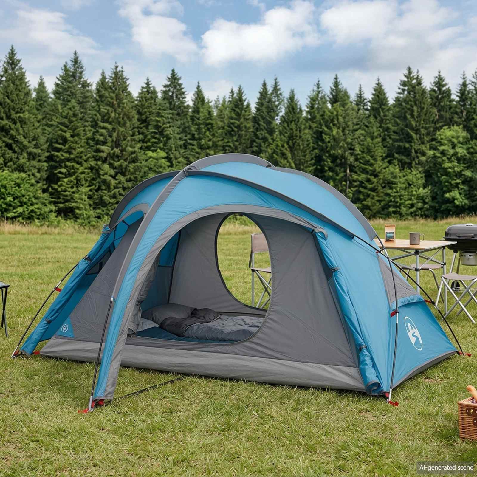Trekkingzelt mit Regenplane wasserabweisend 2 Personen Blau