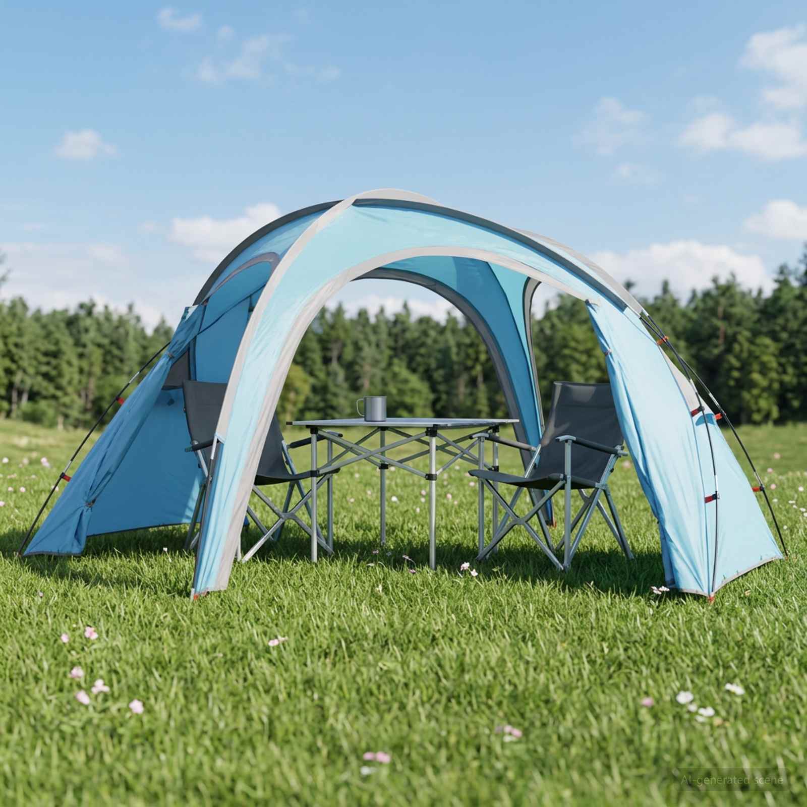 Trekkingzelt mit Regenplane wasserabweisend 3 Personen Blau