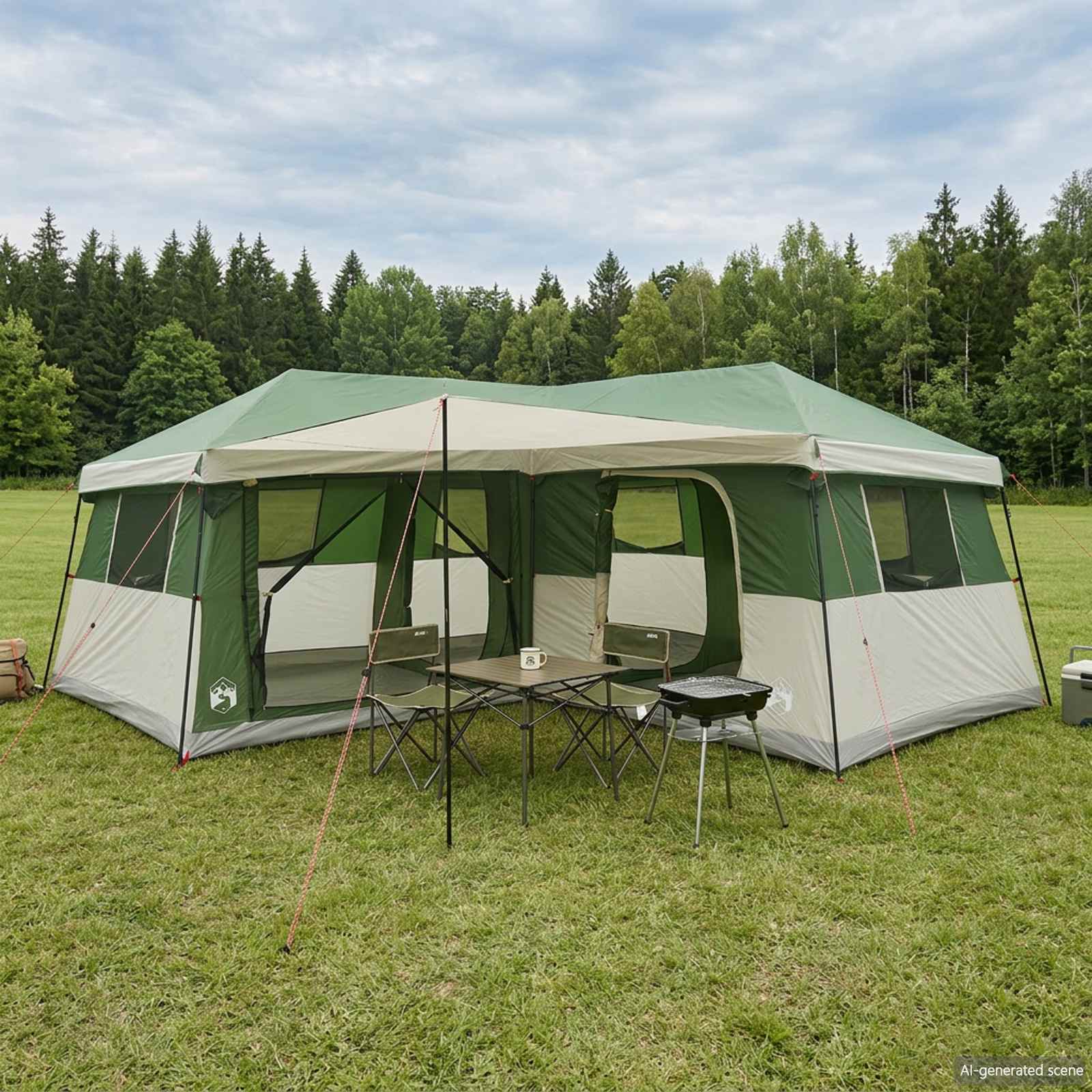 Familienzelt mit Regenfly wasserdicht 14 Personen Grün