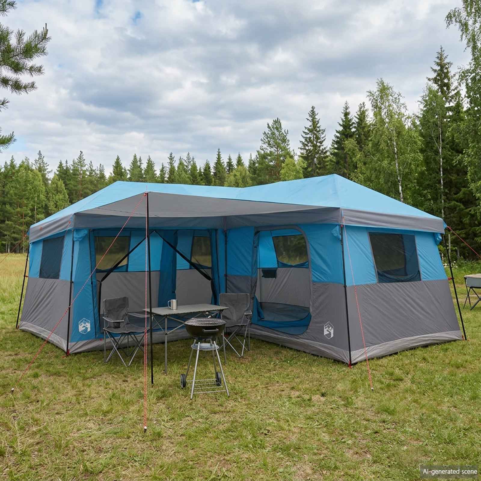 Familienzelt mit Regenfly wasserdicht 14 Personen Blau
