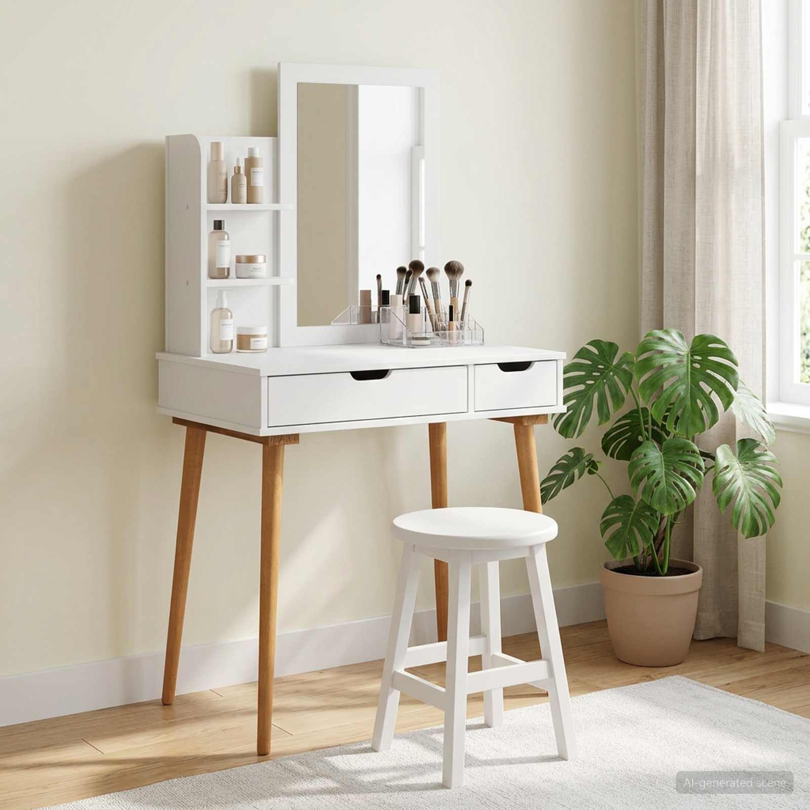 Schminktisch-Set FAUSKE 3 stk. Weiß 76 x 50 x 143 cm