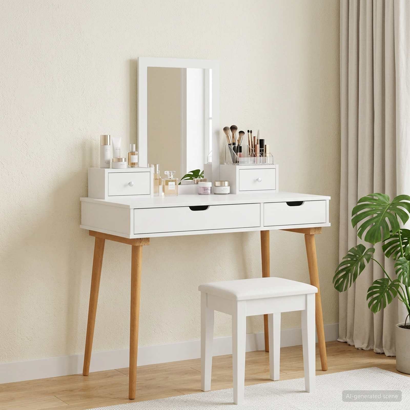 Schminktisch-Set FAUSKE 4 stk. Weiß 100 x 50 x 143 cm