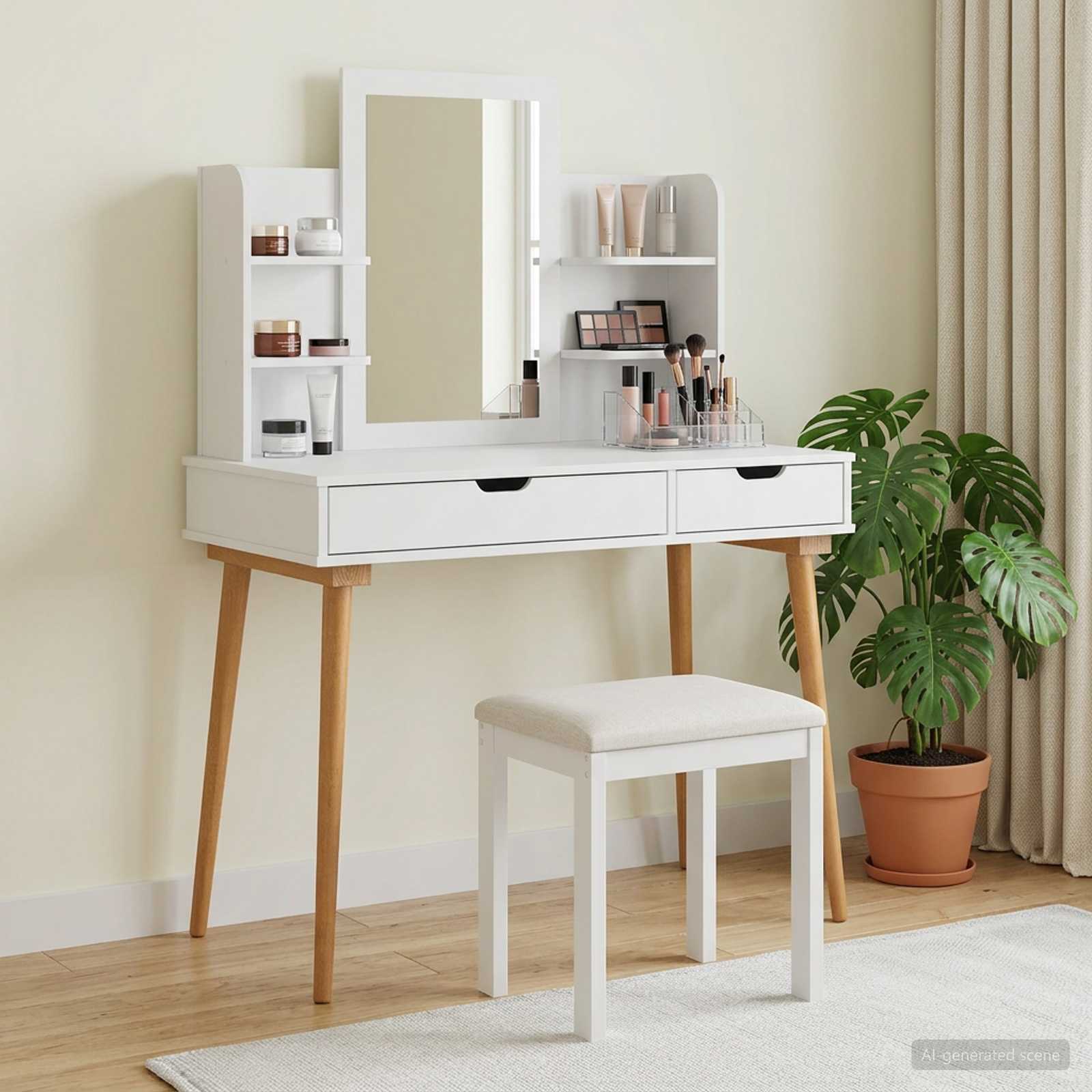 Schminktisch-Set FAUSKE 4 stk. Weiß 100 x 50 x 143 cm