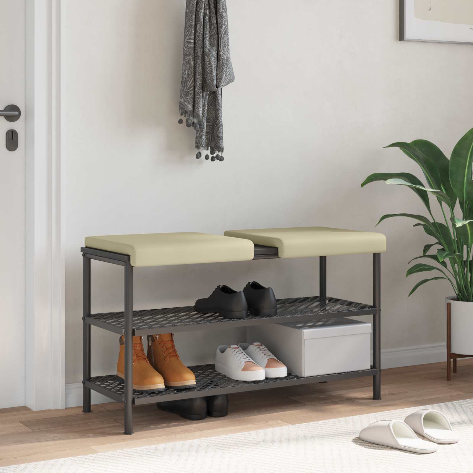 Bankkissen 2 stk. Kunstleder Creme Tiefe 35 cm