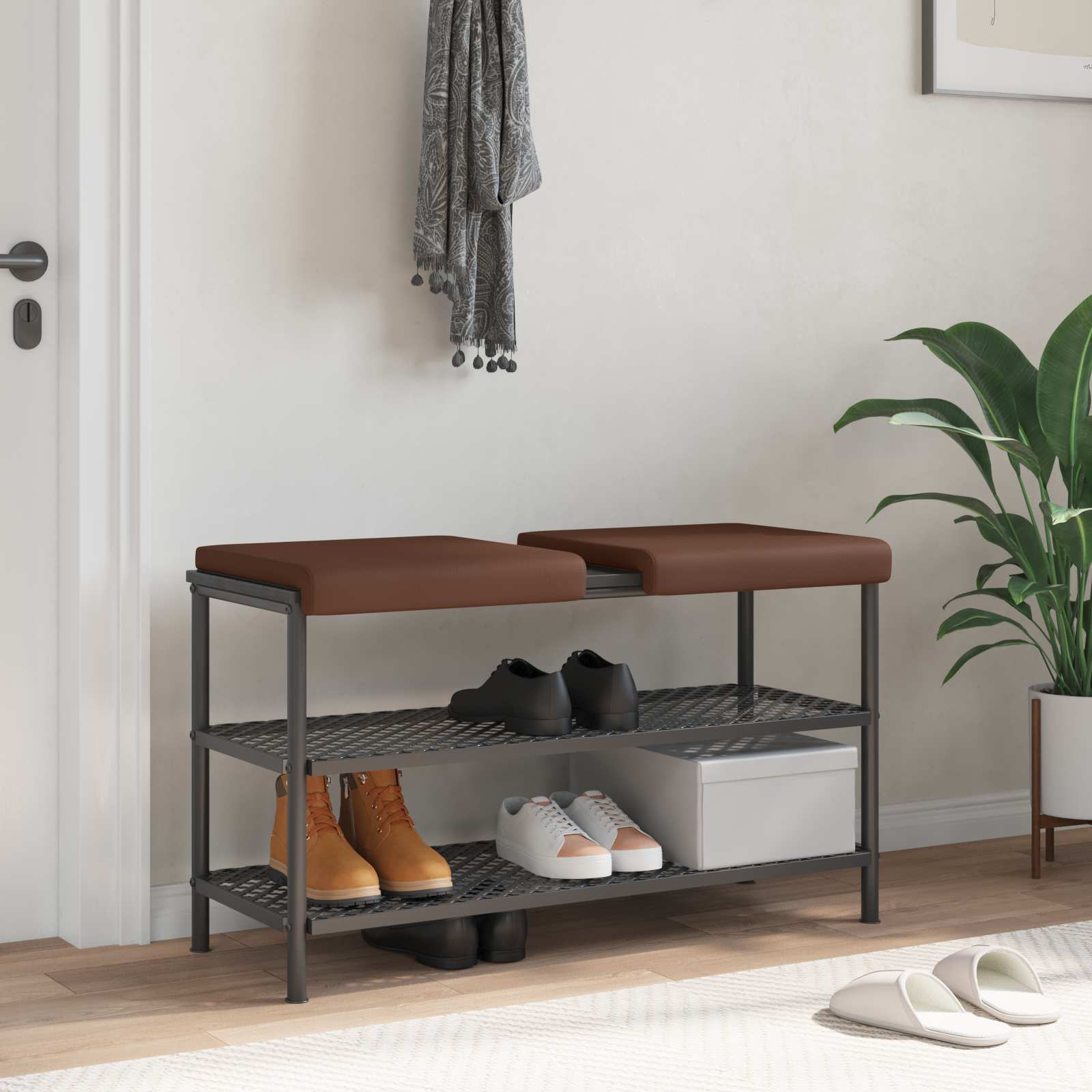 Bankkissen 2 stk. Kunstleder Braun Tiefe 35 cm