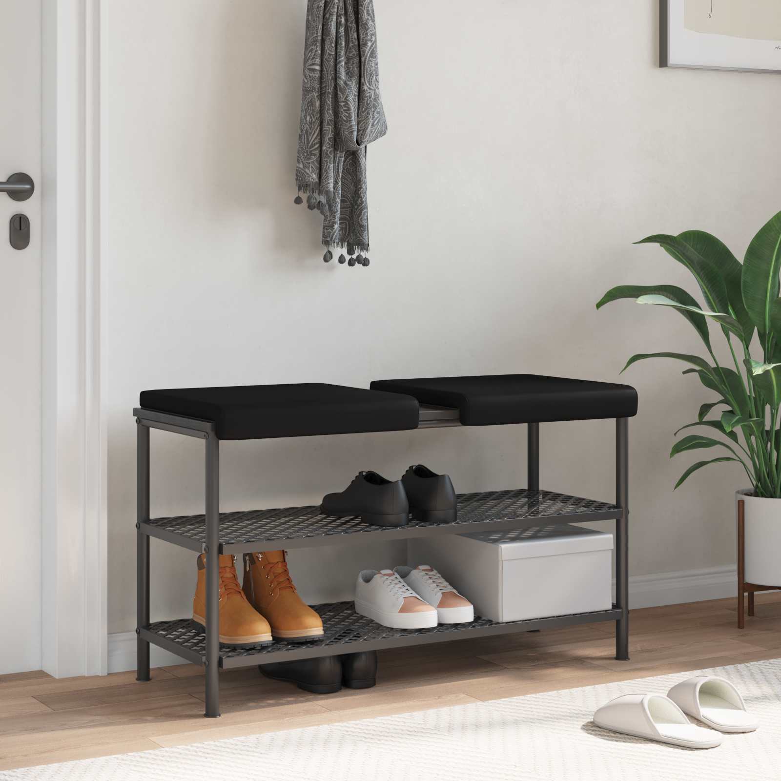 Bankkissen 2 stk. Kunstleder Schwarz Tiefe 35 cm