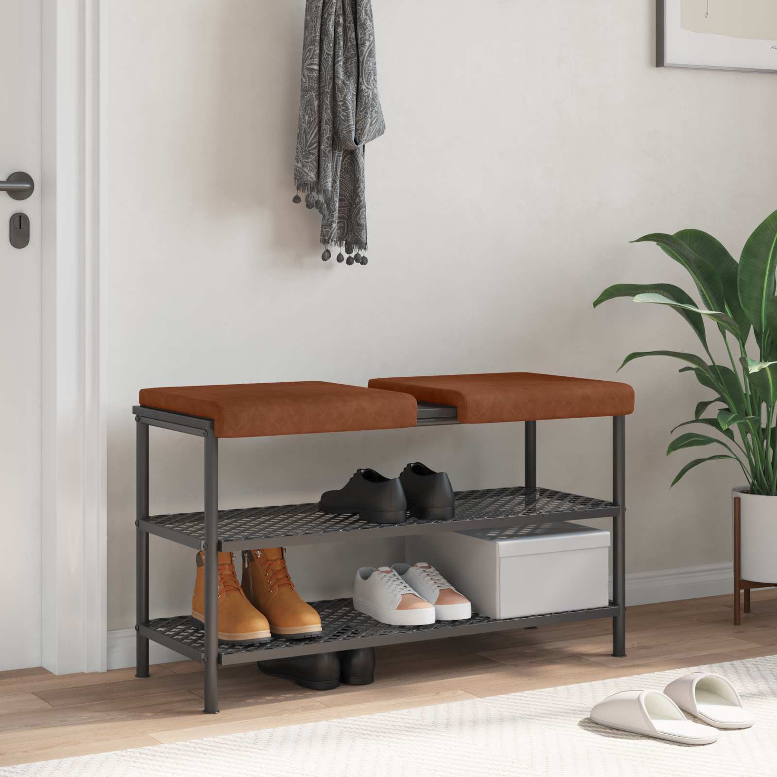 Bankkissen 2 stk. Kunstleder Braun Tiefe 35 cm