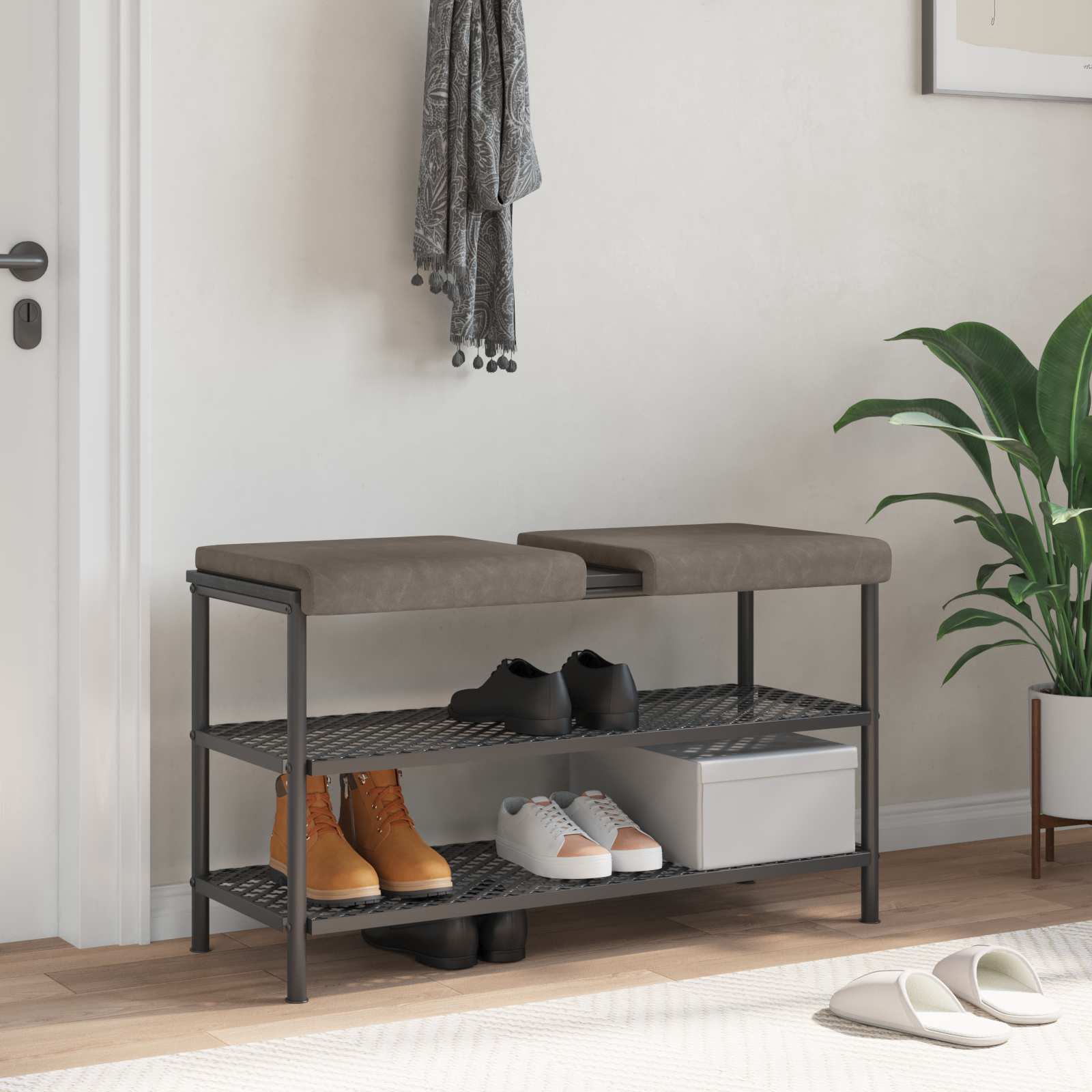 Bankkissen 2 stk. Kunstleder Grau Tiefe 35 cm