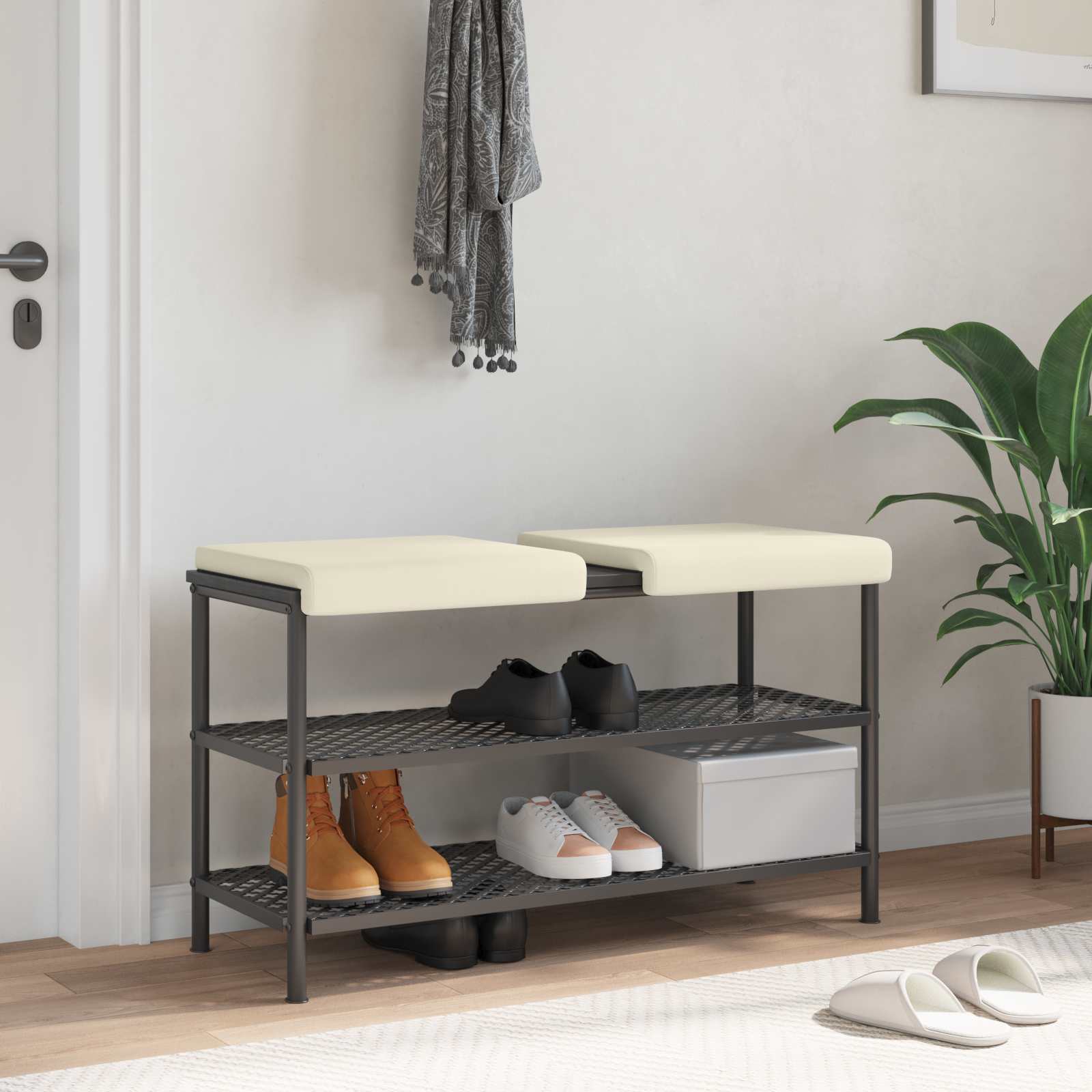 Bankkissen 2 stk. Strukturiertes Samt Creme Tiefe 35 cm