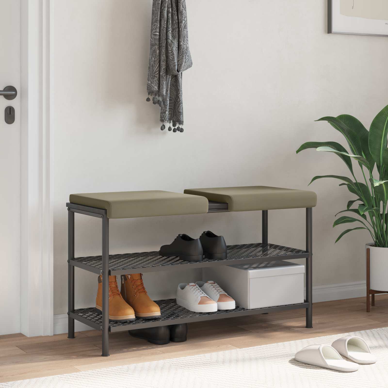 Bankkissen 2 stk. Strukturiertes Samt Khaki Tiefe 35 cm