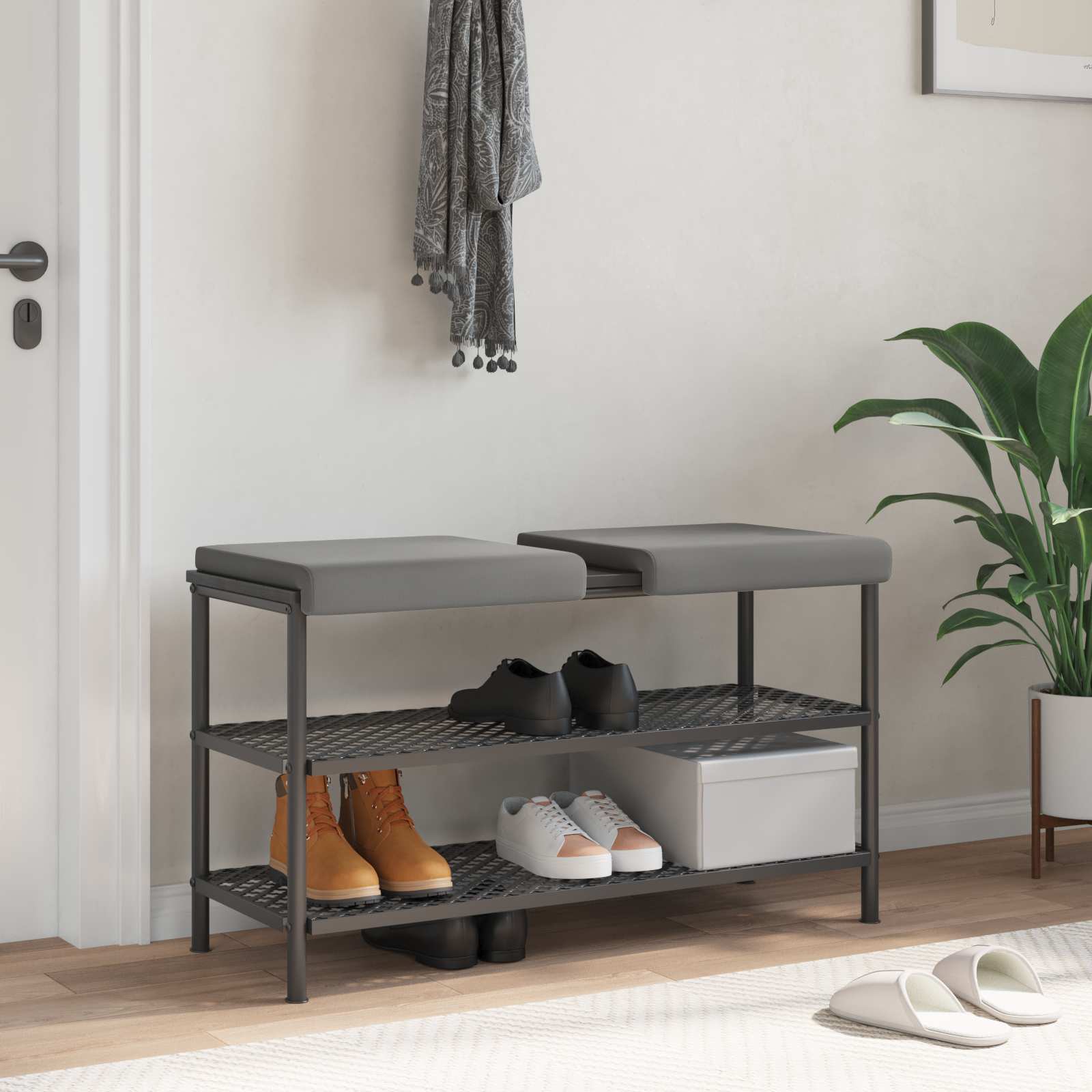 Bankkissen 2 stk. Strukturiertes Samt Dunkelgrau Tiefe 35 cm