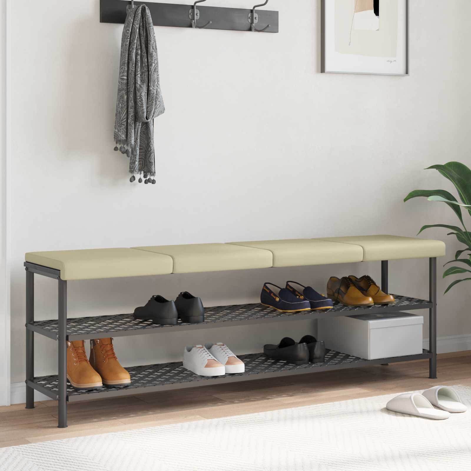 Bankkissen 4 stk. Kunstleder Creme Tiefe 35 cm
