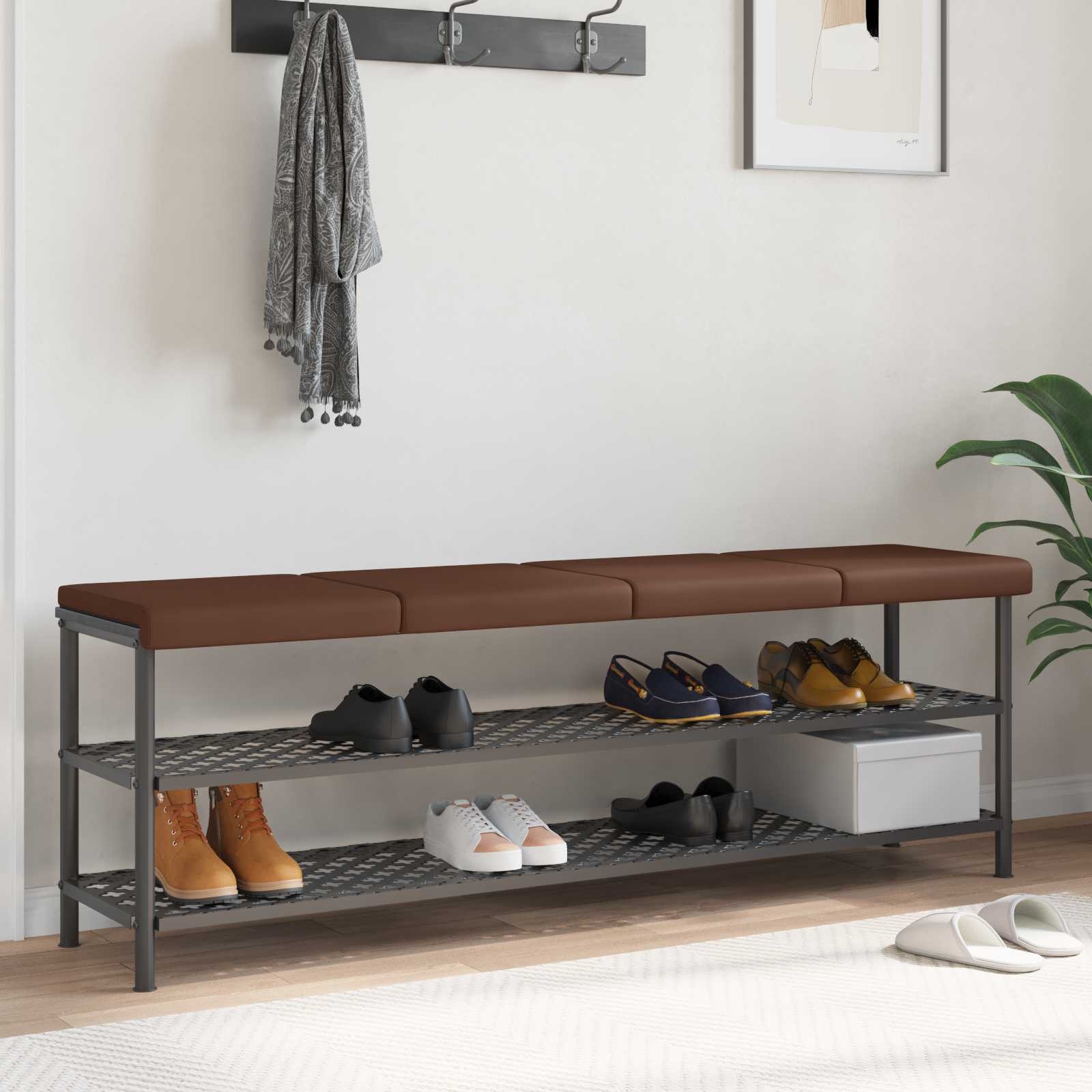 Bankkissen 4 stk. Kunstleder Braun Tiefe 35 cm