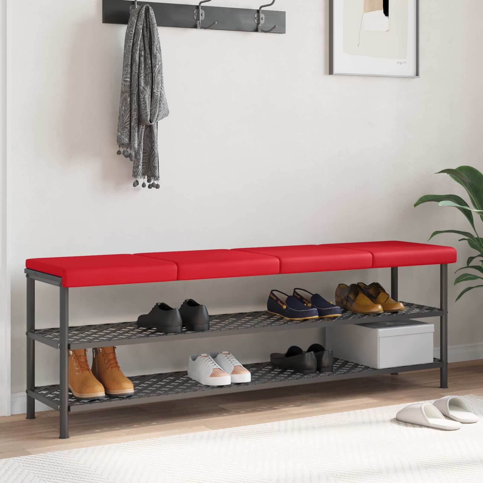Bankkissen 4 stk. Kunstleder Rot Tiefe 35 cm