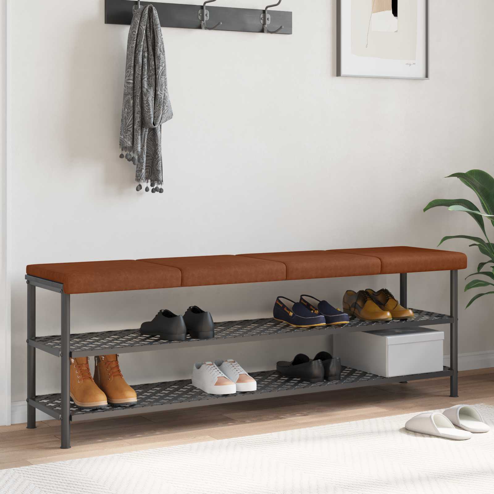Bankkissen 4 stk. Kunstleder Braun Tiefe 35 cm