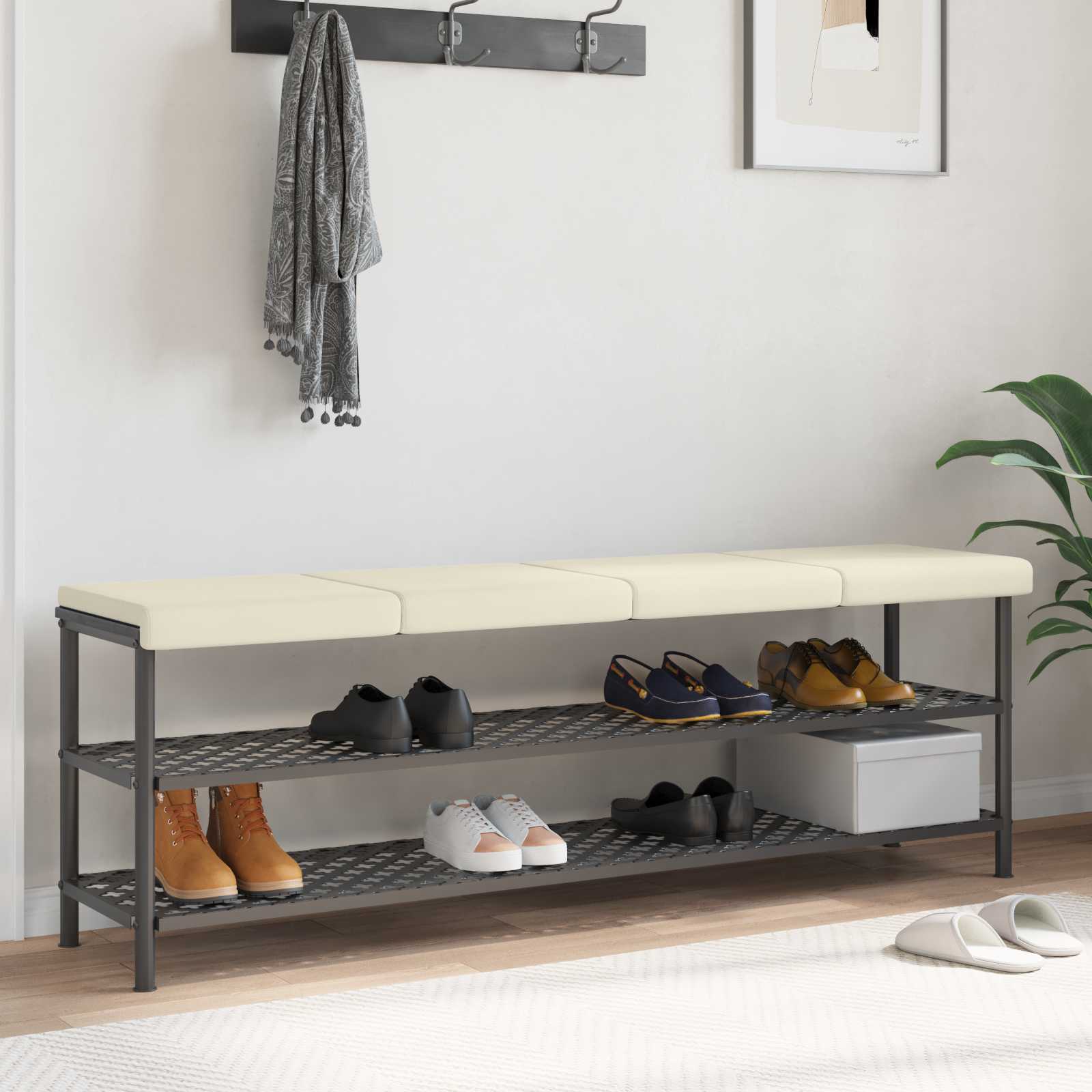 Bankkissen 4 stk. Strukturiertes Samt Creme Tiefe 35 cm