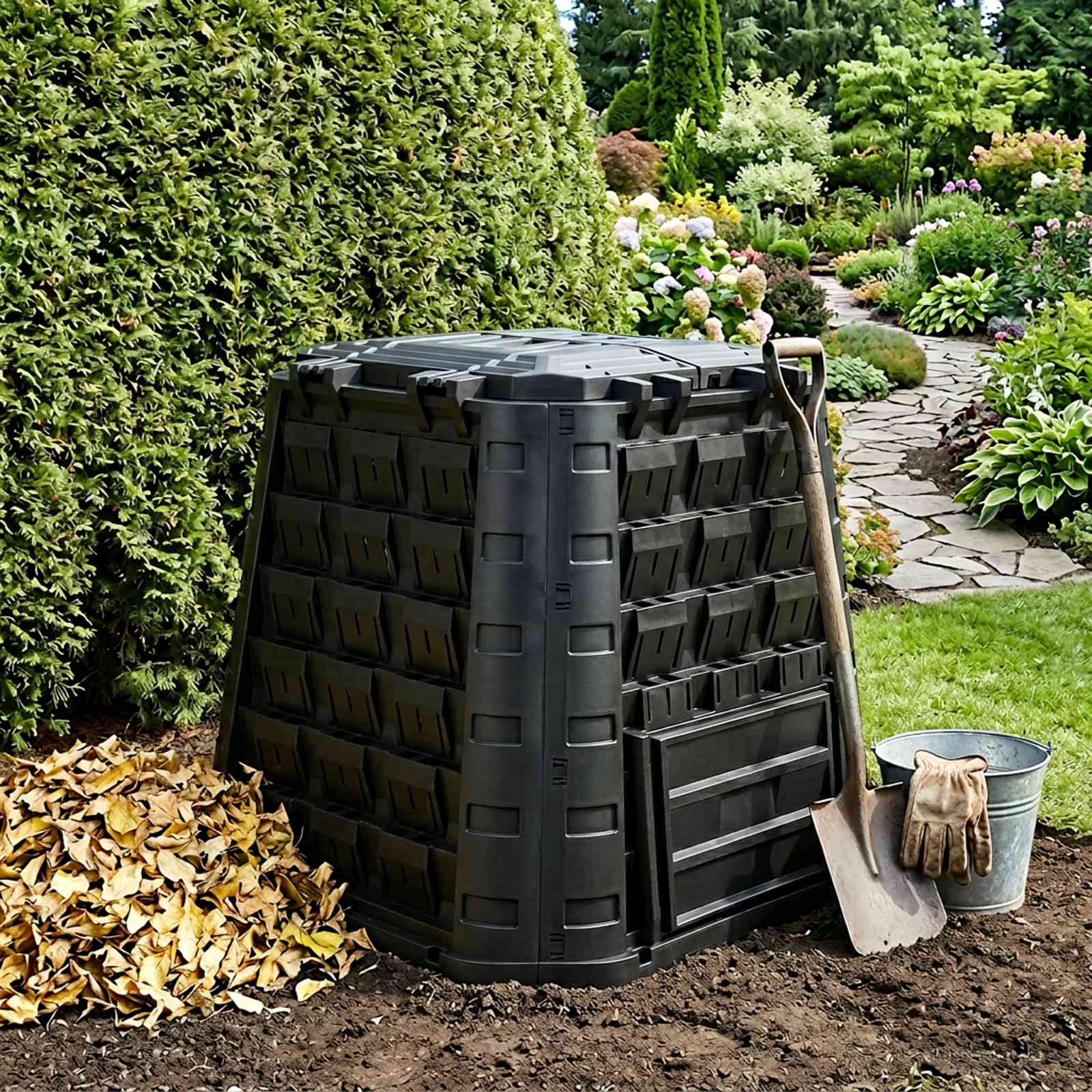 Gartenkomposter Schwarz 91 x 91 x 83 cm 100% PP