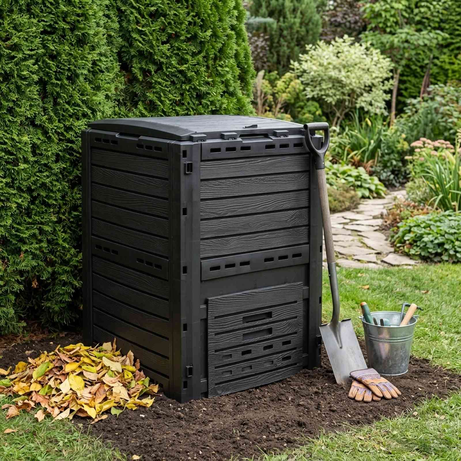 Gartenkomposter Schwarz 59,5 x 60 x 81,5 cm 280 l 100% PP