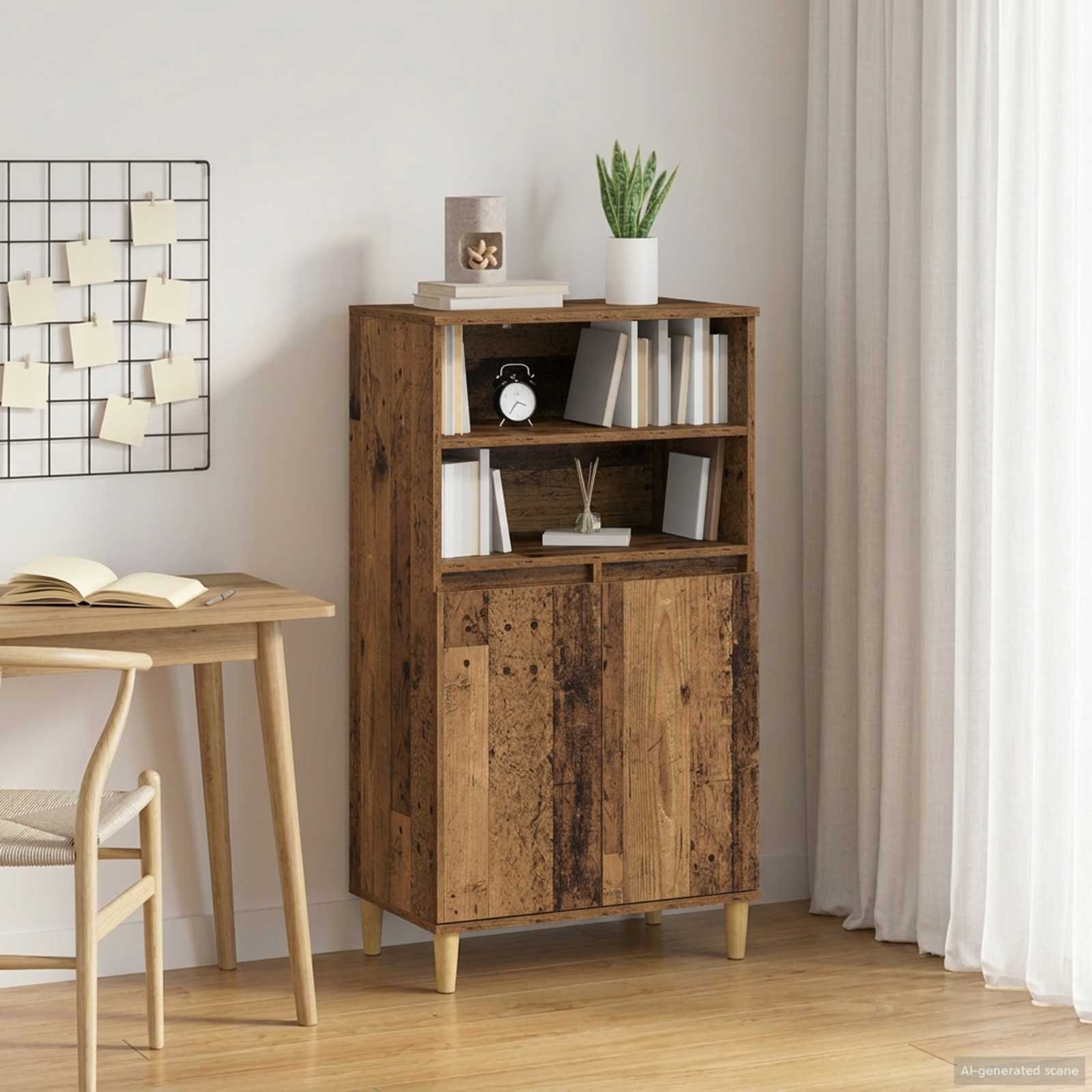 Highboard Eichenholz 60 x 36 x 110 cm Holzwerkstoff