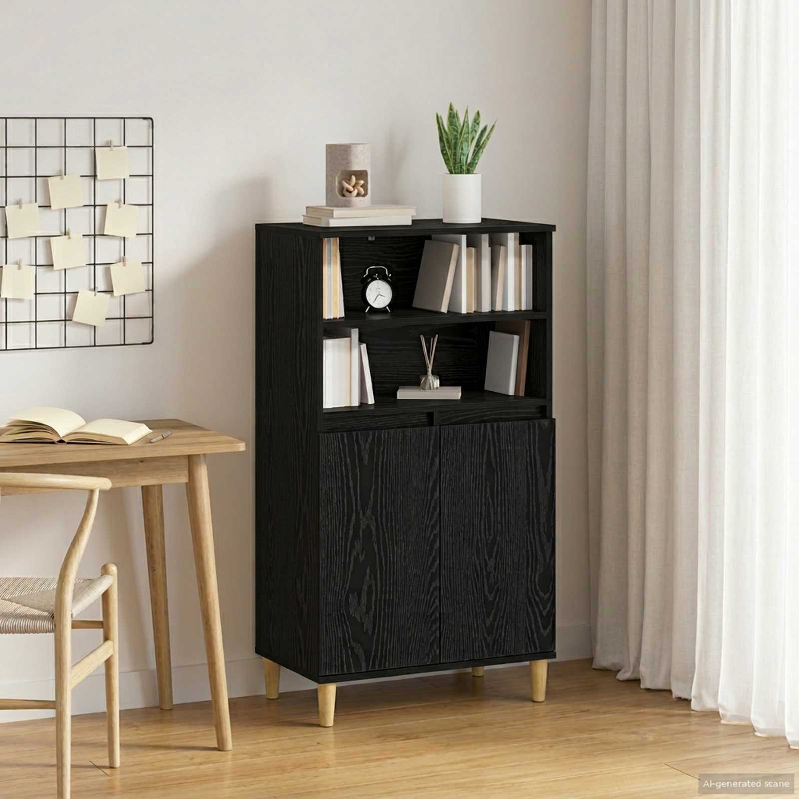 Highboard Schwarz Eichen-Optik 60 x 36 x 110 cm Holzwerkstoff