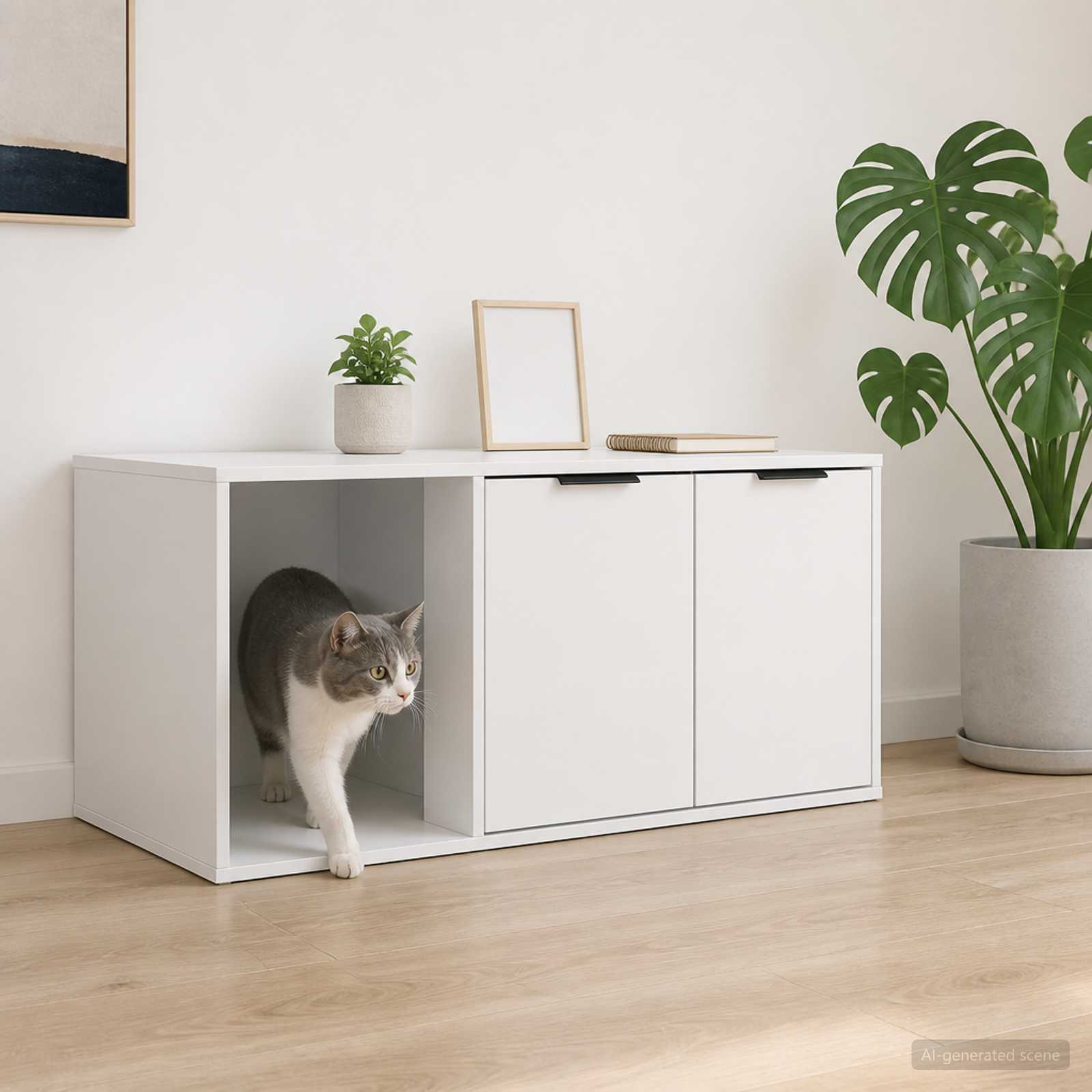 Katzenkiste Möbel Weiß 100 x 49 x 45 cm Holzwerkstoff