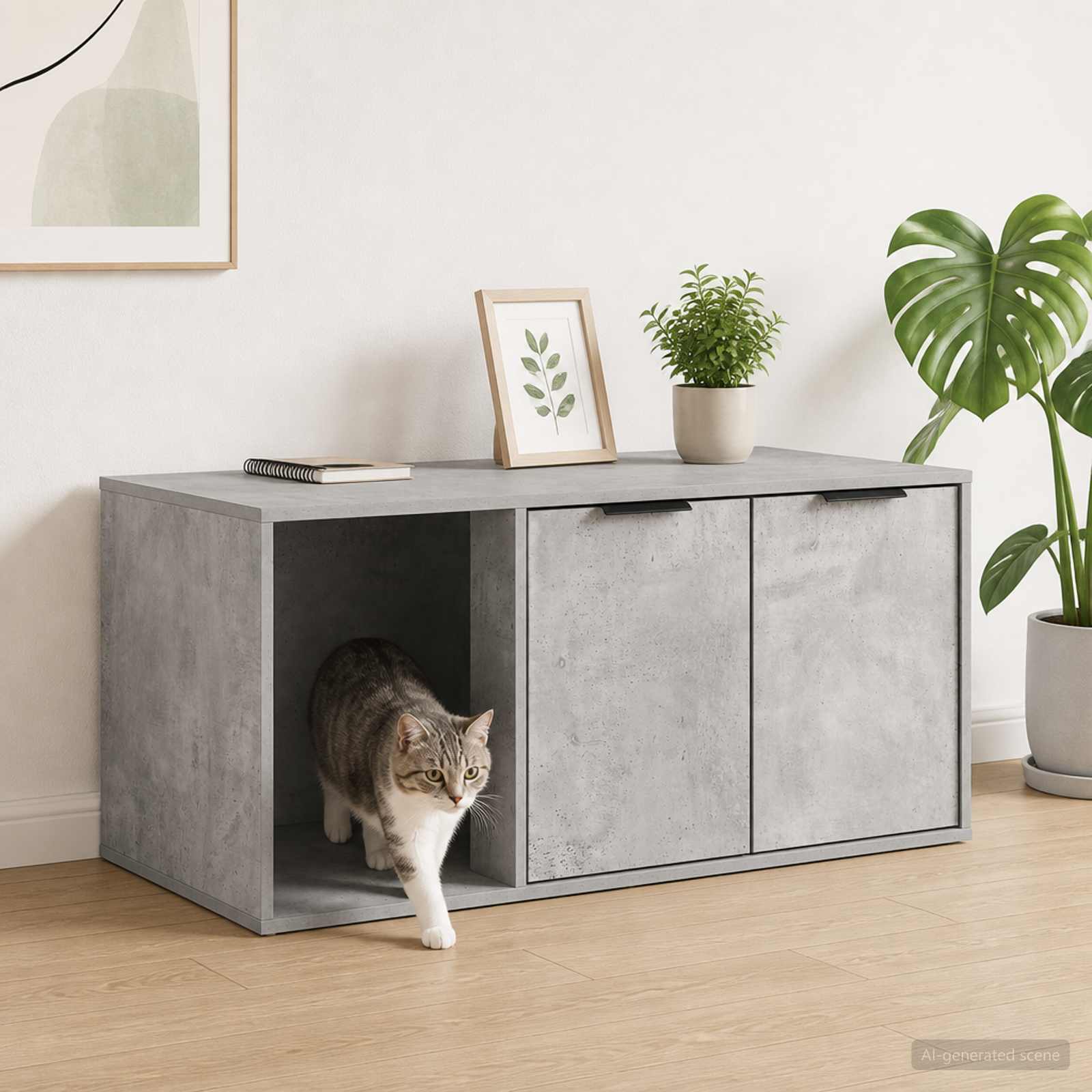 Katzenkiste Möbel Betongrau 100 x 49 x 45 cm Holzwerkstoff