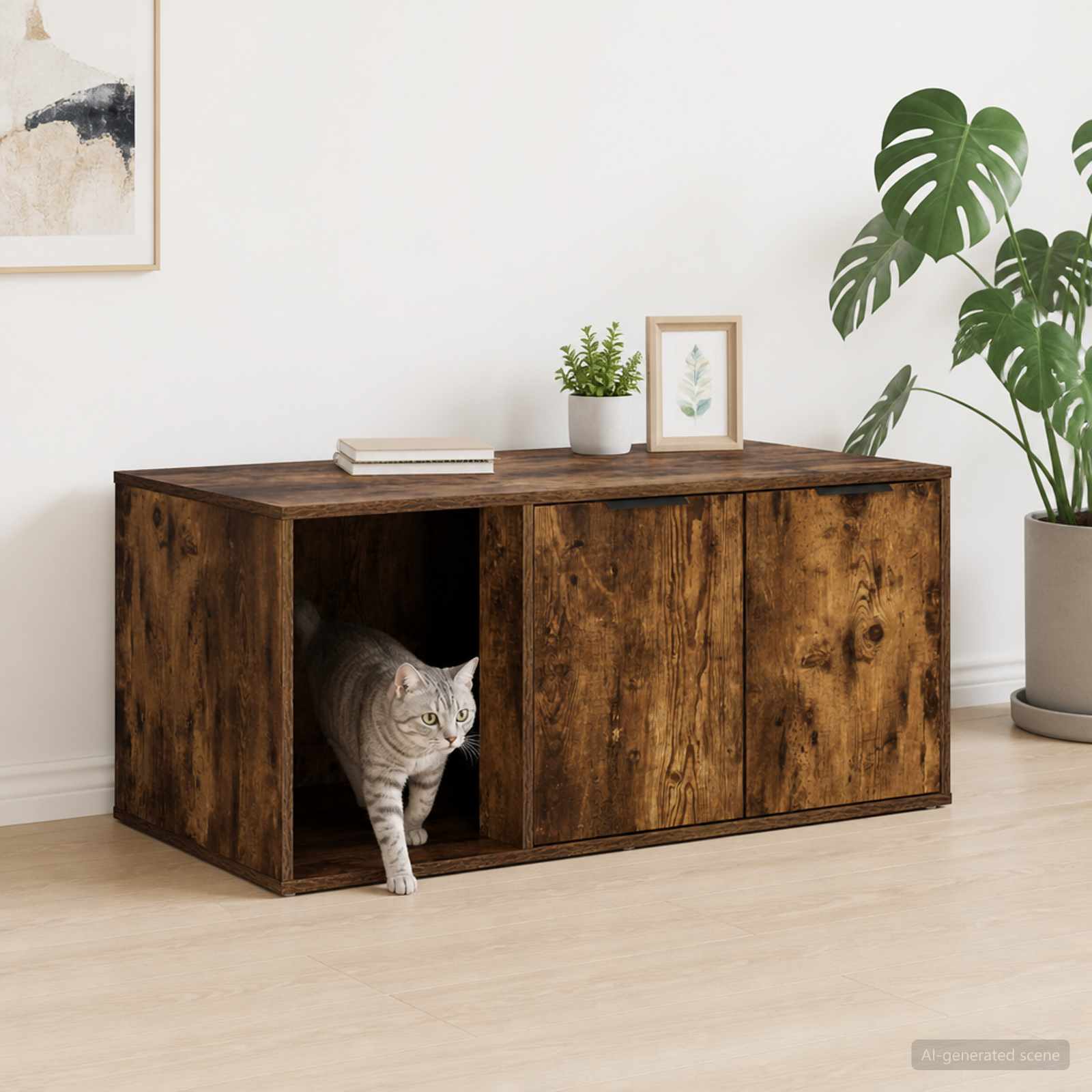 Katzenkiste Möbel Räuchereiche 100 x 49 x 45 cm Holzwerkstoff